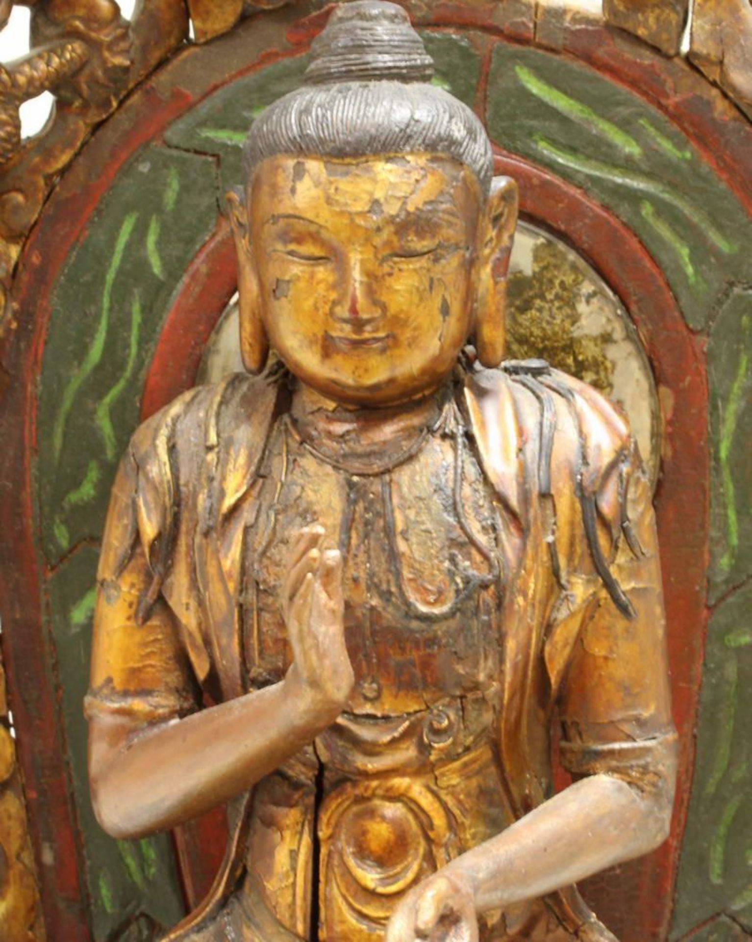 Reserve: 600 EUR        Bodhisattva, China, 18. Jh., Holz, geschnitzt, gelackt, vergoldet, Figur - Image 3 of 6