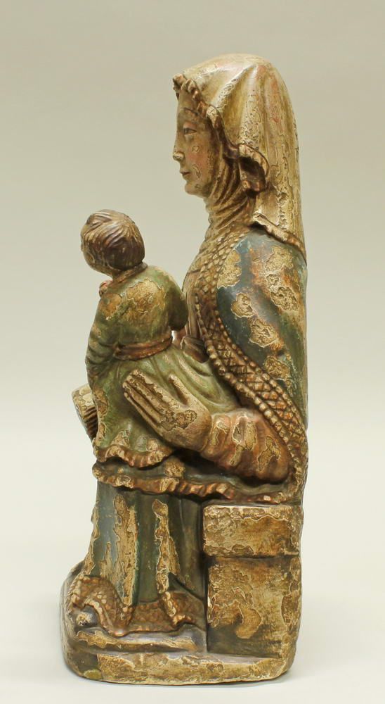 Reserve: 80 EUR        Skulptur, Steinguss, "Anna, Maria lehrend", Nachbildung im Stil Anfang 15. - Image 4 of 6