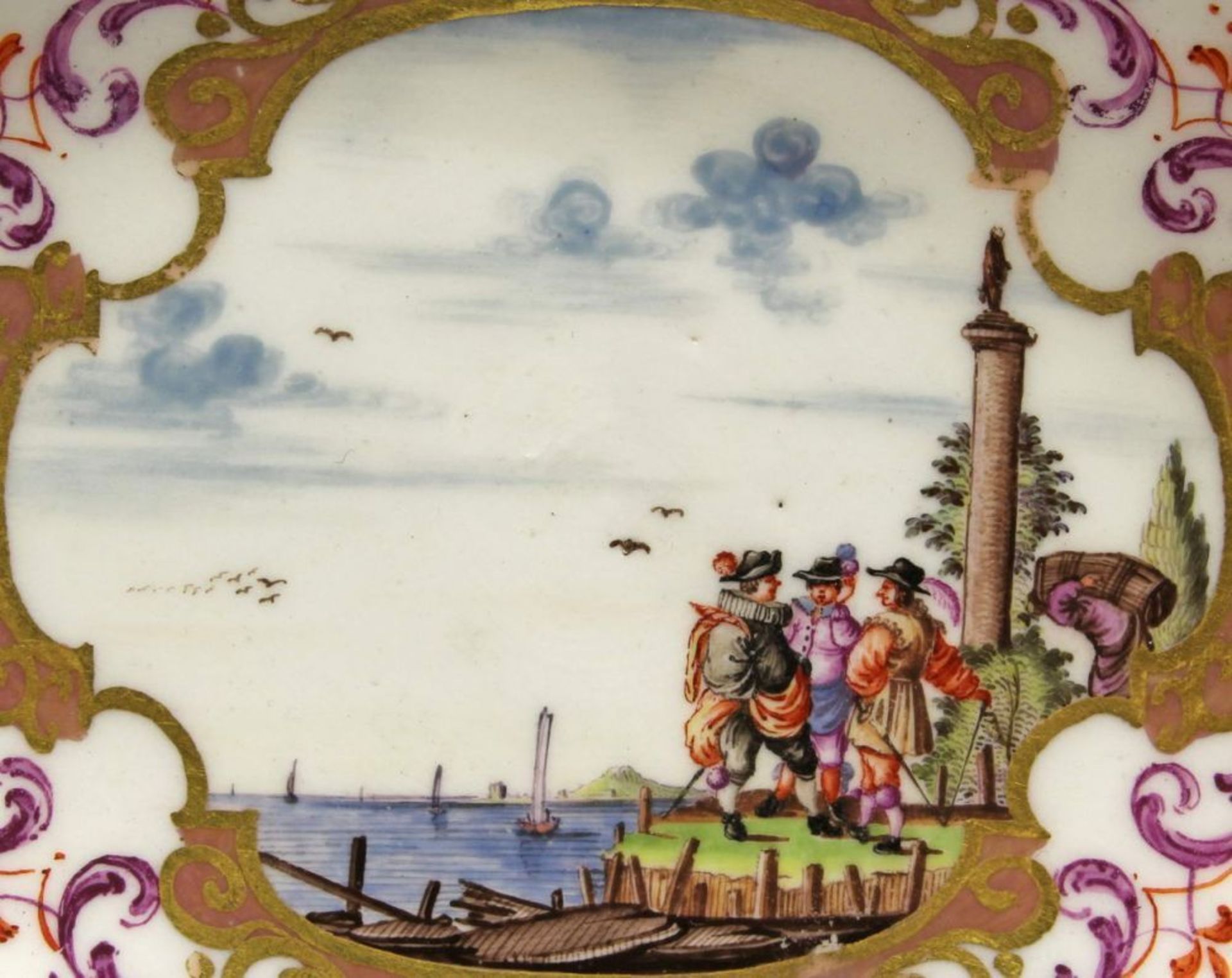 Reserve: 250 EUR        Unterteller, Meissen, Schwertermarke, um 1735, goldnummeriert 60, polychrome - Image 4 of 6