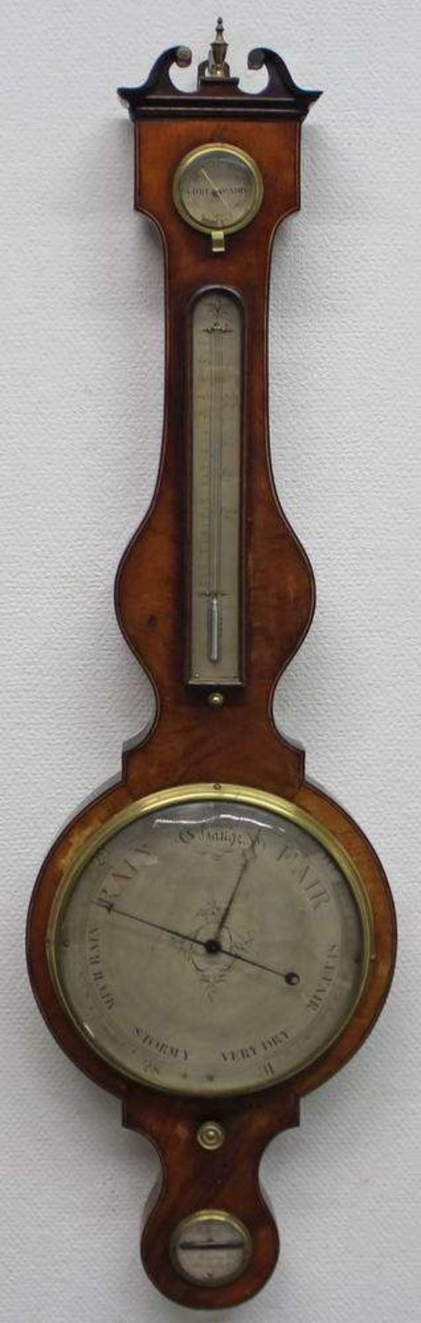 Reserve: 180 EUR        Barometer, England, 19. Jh., Mahagoni, Banjo-Form, bezeichnet J.M. Ronketti, - Image 2 of 4