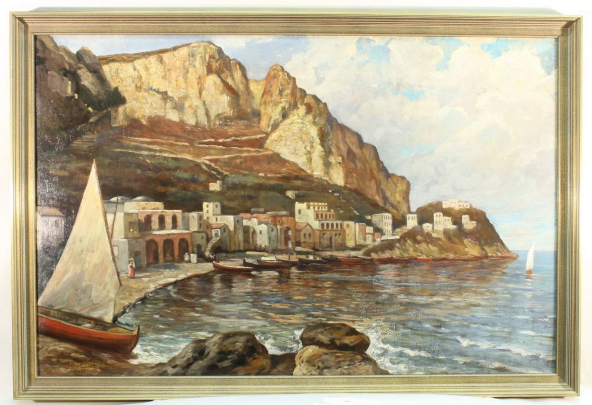 Reserve: 230 EUR        Graef, O. (19./20. Jh.), "Ansicht von Capri", Öl auf Karton, zweifach - Image 3 of 6