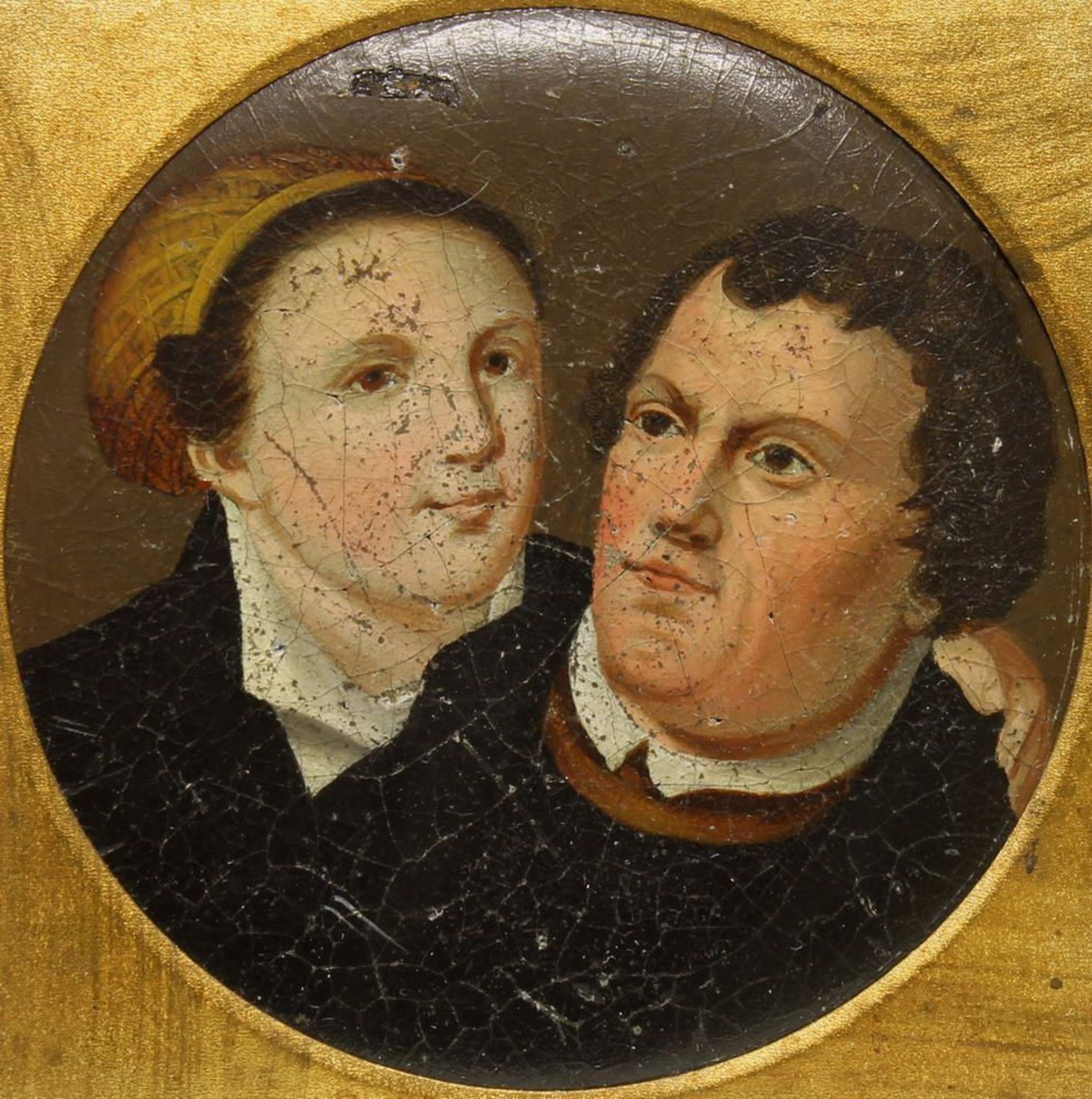 Reserve: 80 EUR        Lackarbeit, wohl Stobwasser, "Luther und Katharina von Bora", ø 7 cm, - Image 3 of 4