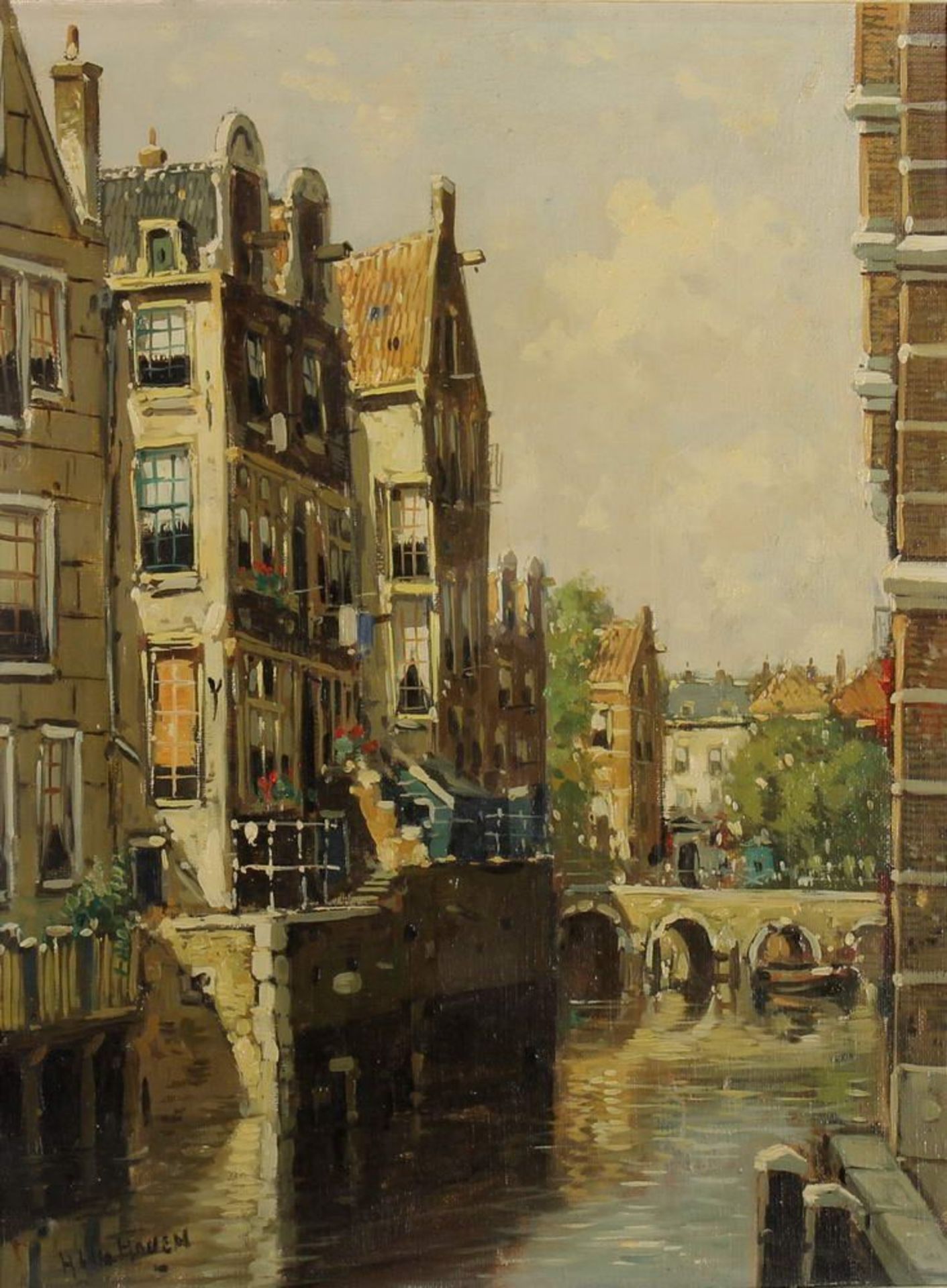 Reserve: 80 EUR        Hanen, H. van (tätig 1. Hälfte 20. Jh.), "Holländische Gracht", Öl auf - Image 2 of 8