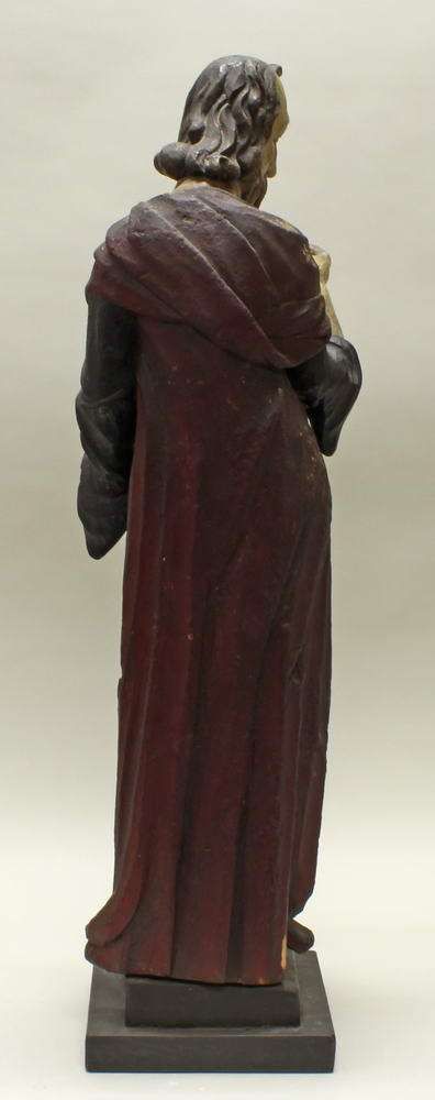 Reserve: 250 EUR        Skulptur, Holz geschnitzt, "Bärtiger Heiliger", wohl 19. Jh., mit - Image 7 of 8