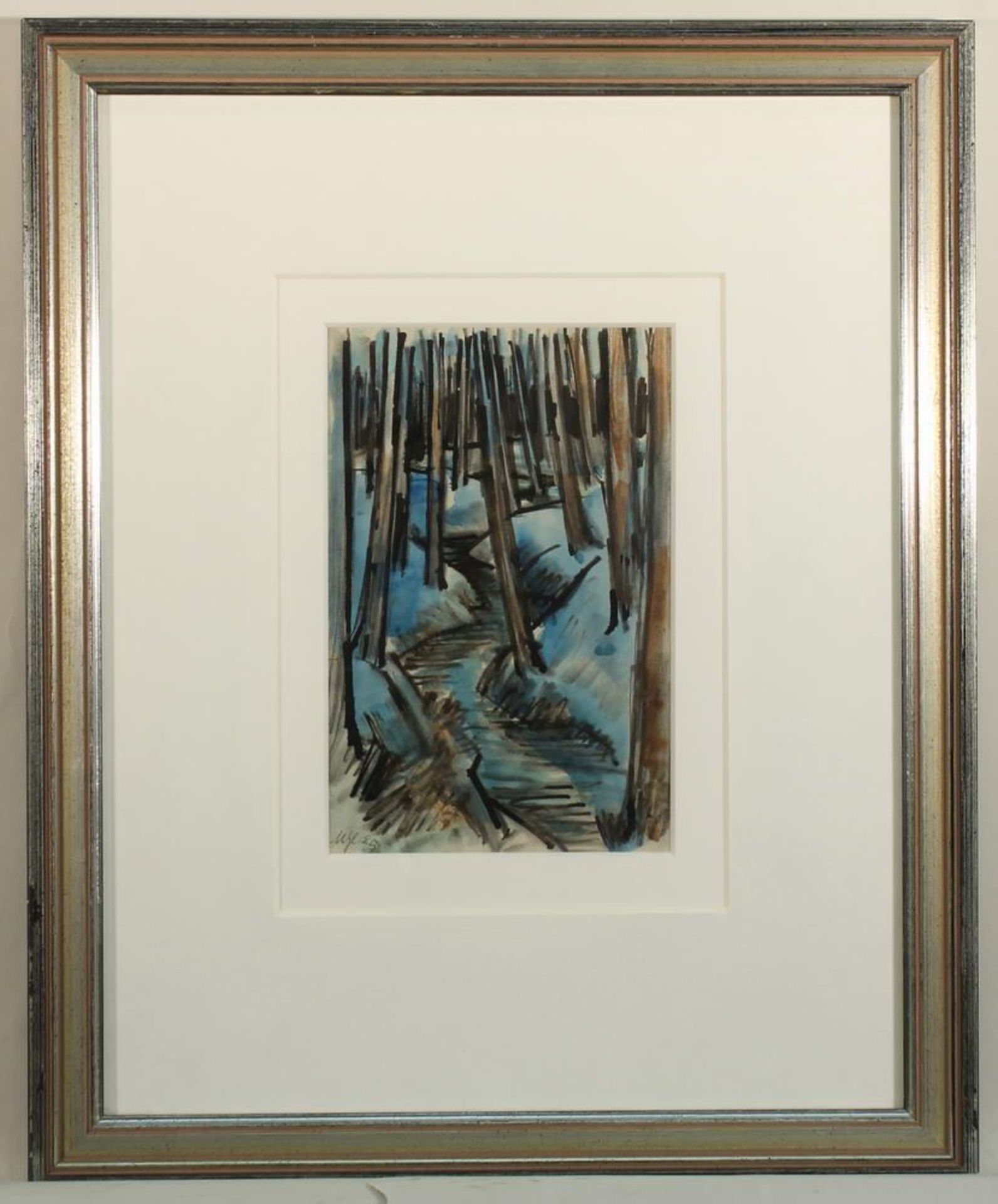 Reserve: 60 EUR        Uhl (20. Jh.), Aquarell und Tusche, "Bach im Wald", signiert und datiert - Image 4 of 6