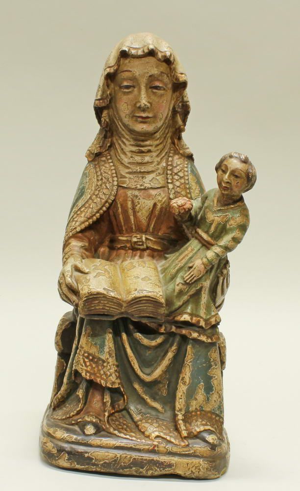 Reserve: 80 EUR        Skulptur, Steinguss, "Anna, Maria lehrend", Nachbildung im Stil Anfang 15. - Image 2 of 6