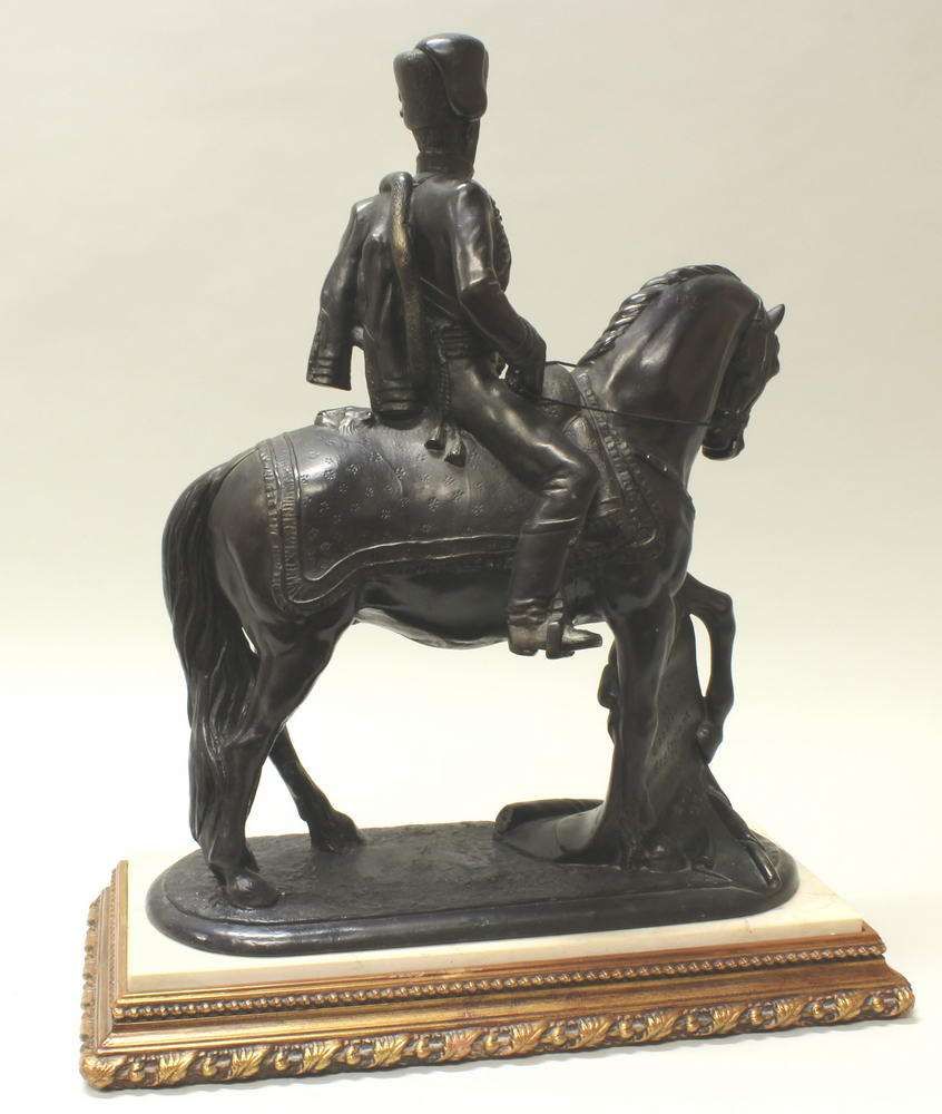 Reserve: 1600 EUR        Bronze, schwarzbraun patiniert, "Ungarischer Husar zu Pferd", auf dem - Image 5 of 6