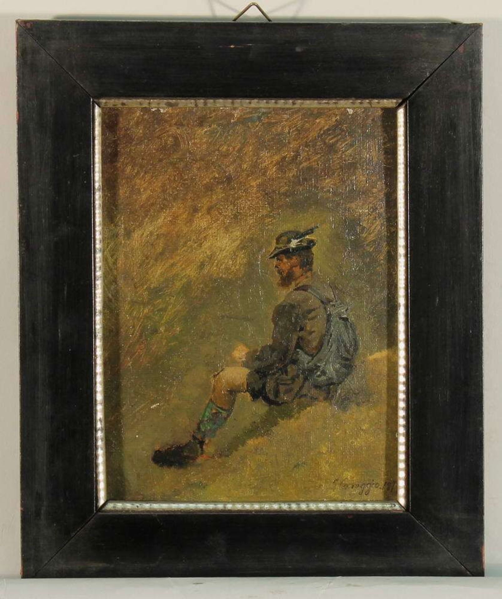 Reserve: 200 EUR        3 kleinformatige Gemälde: "Rastender Jäger", Öl auf Karton, signiert und - Image 11 of 20
