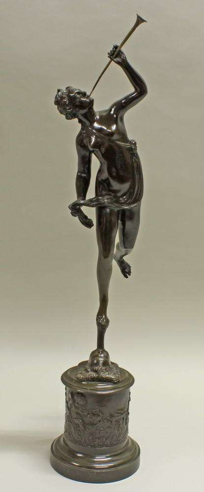 Reserve: 350 EUR        Bronze, "Fortuna", nach Giambologna, auf Sockel, 79 cm hoch, Posaune - Image 2 of 10