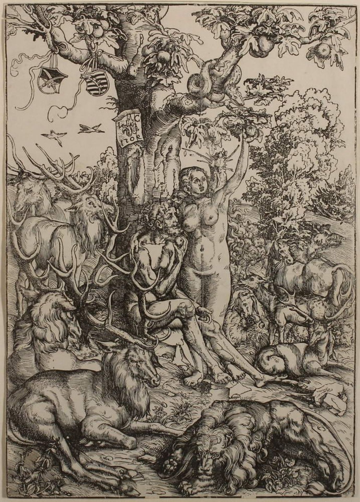 Reserve: 1500 EUR        Cranach, Lucas d. Ä. (1472 - 1553), Holzschnitt, "Adam und Eva im