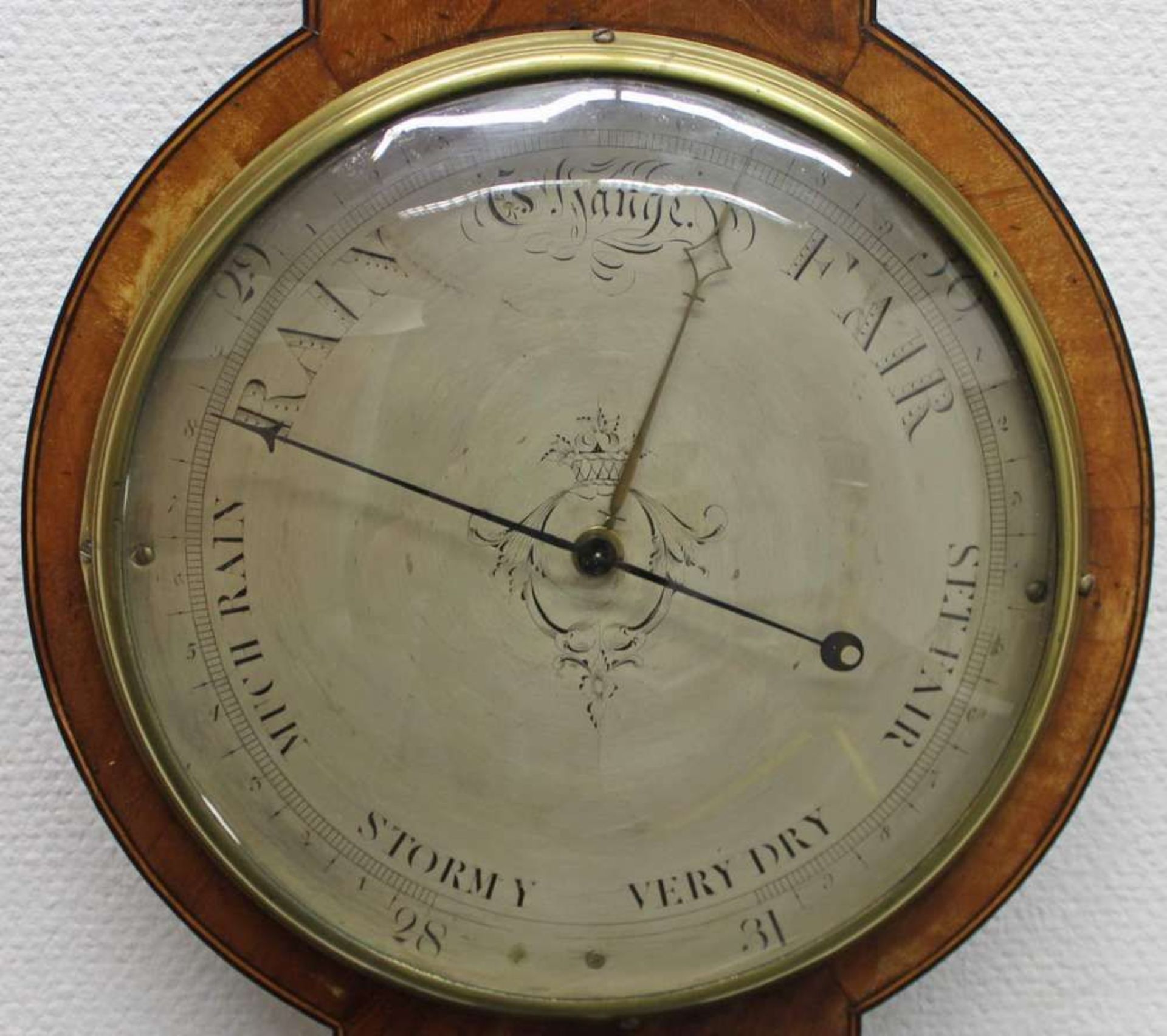 Reserve: 180 EUR        Barometer, England, 19. Jh., Mahagoni, Banjo-Form, bezeichnet J.M. Ronketti, - Image 4 of 4