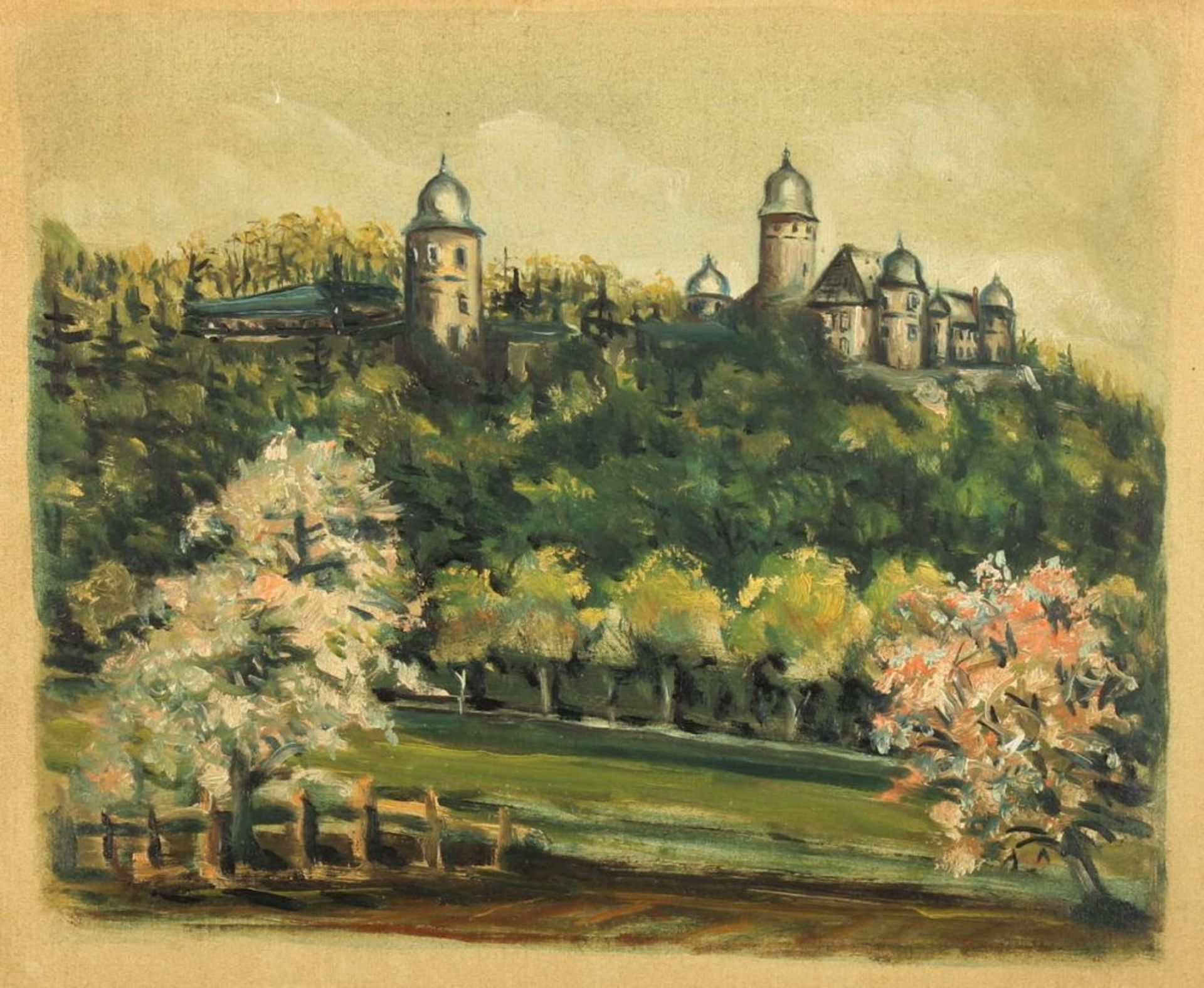 Reserve: 80 EUR        Deutscher Maler (1. Hälfte 20. Jh.), "Blick auf Schloss Montabaur",