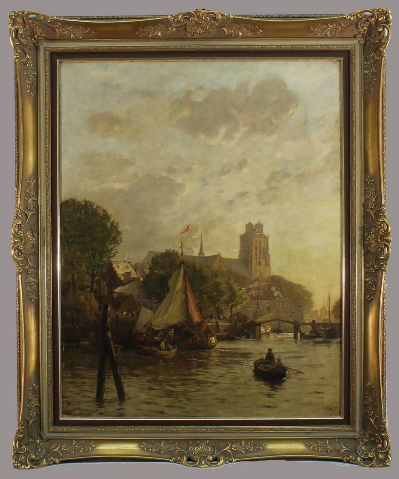 Reserve: 450 EUR        Undeutlich signiert (19. Jh.), "Blick auf die Grote Kerk von Dordrecht", - Image 4 of 10