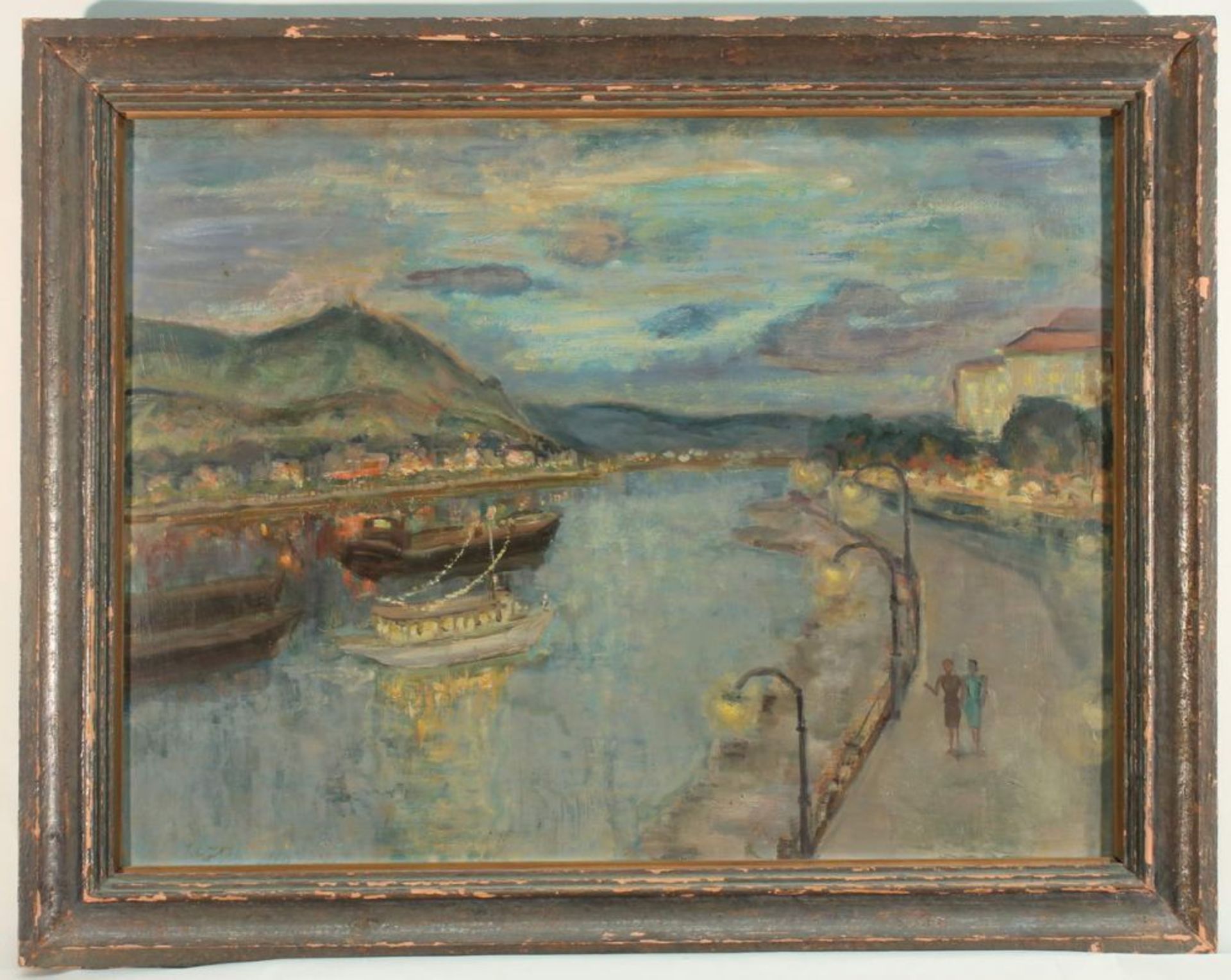 Reserve: 140 EUR        Schöttler, Walter (1904 - 1978), "Blick über den Rhein", Öl auf Hartfaser, - Image 4 of 6