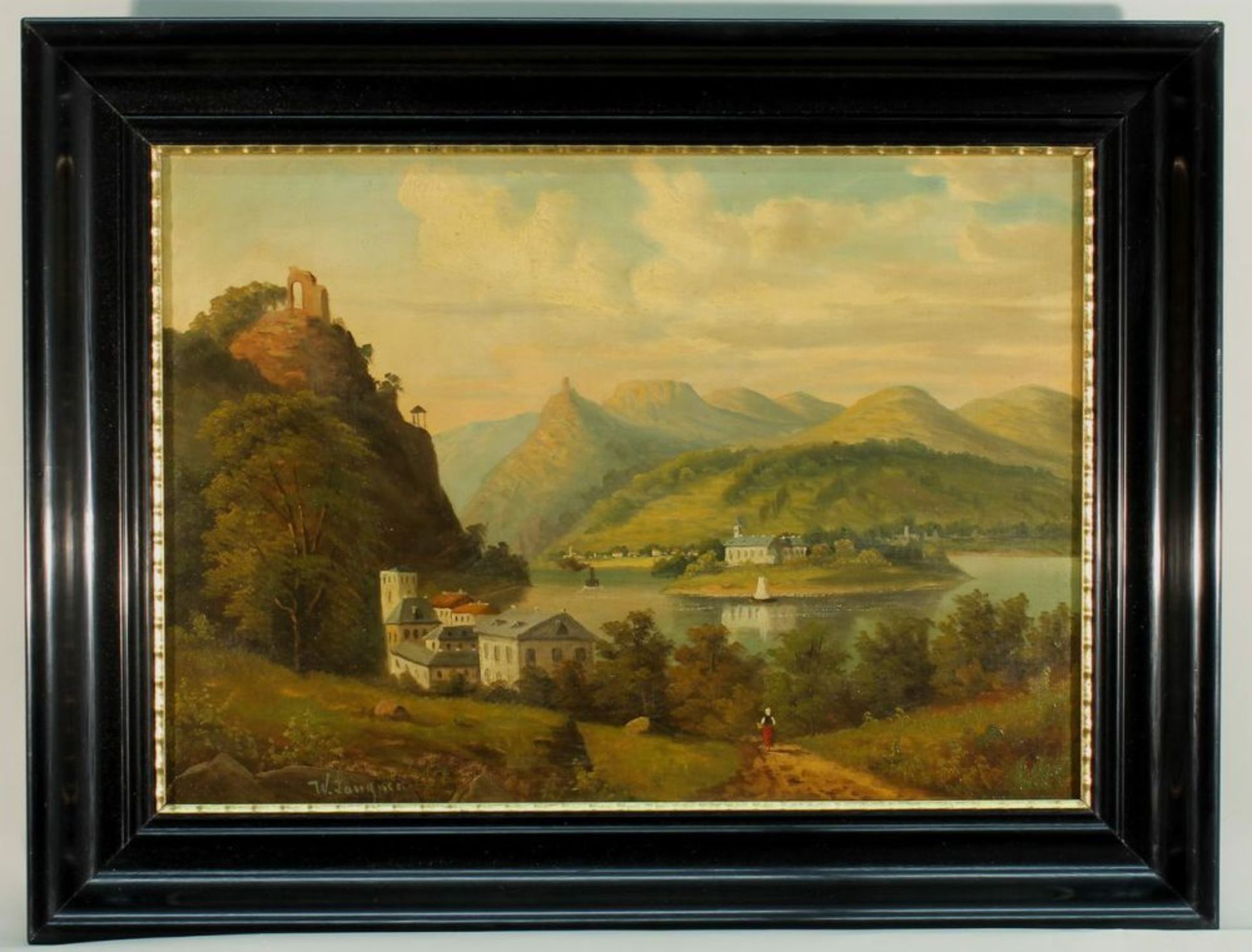 Reserve: 200 EUR        Langner, W. (tätig Ende 19. Jh.), "Blick auf Nonnenwerth mit Siebengebirge", - Image 3 of 8