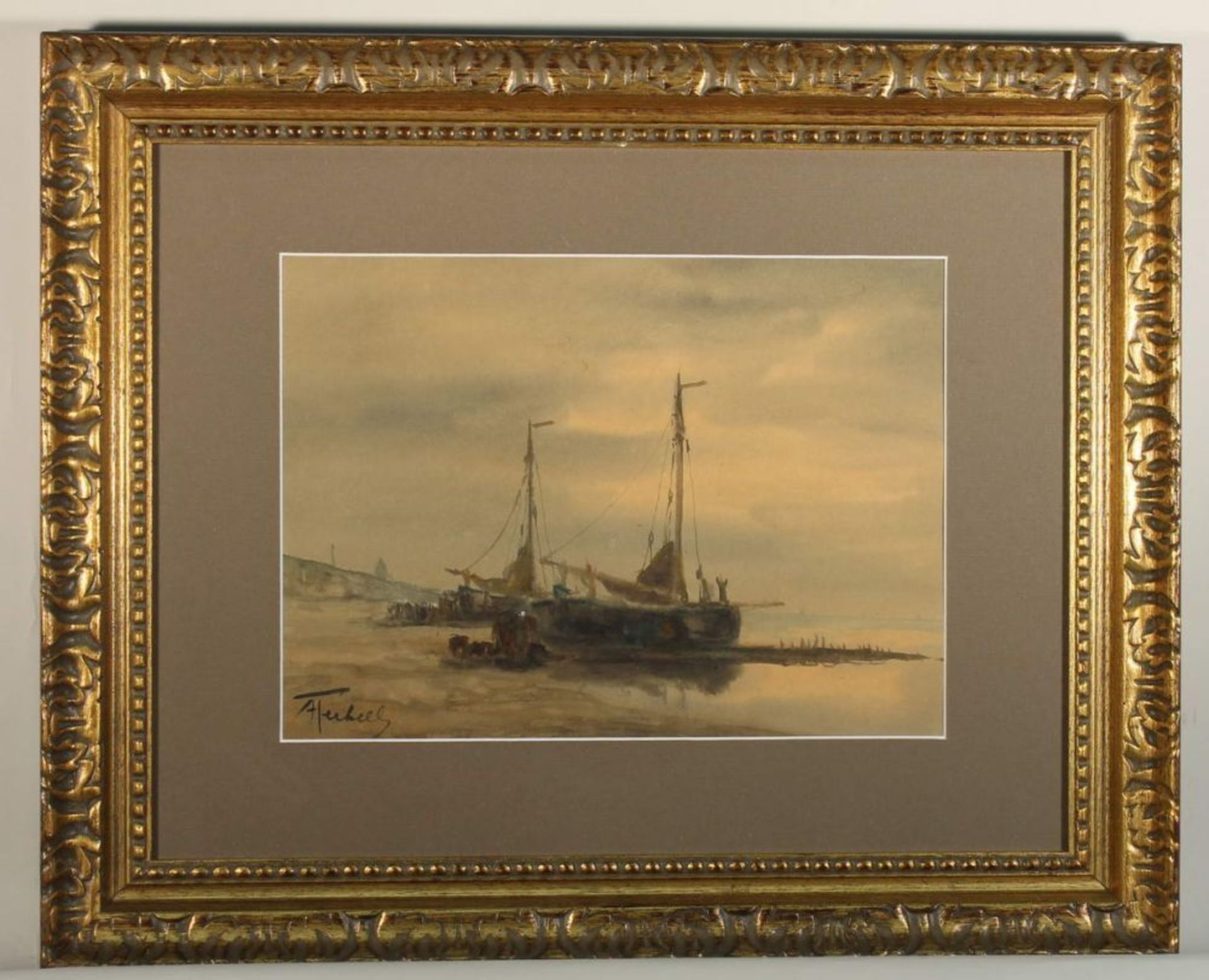 Reserve: 60 EUR        Terhell, Adrian Christian Willem (1863 Scheen - 1949 ebda), Aquarell, mit - Image 4 of 6