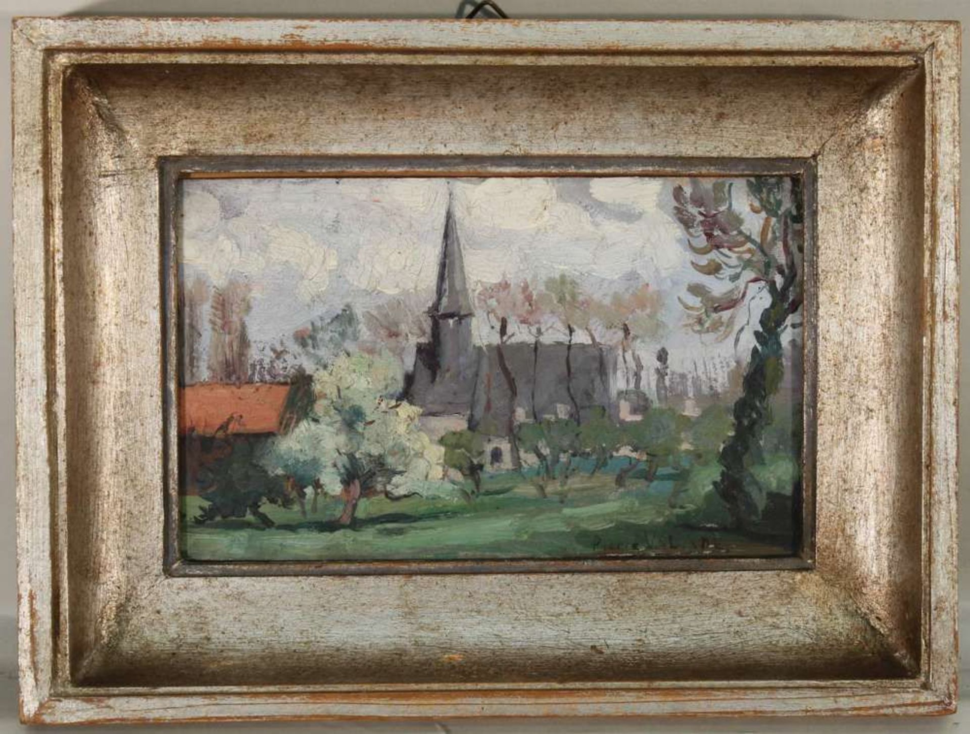 Reserve: 100 EUR        Valade, Pierre (1909 - 1971), "L'Eglise d'Eponville", Öl auf Holz, - Image 4 of 4