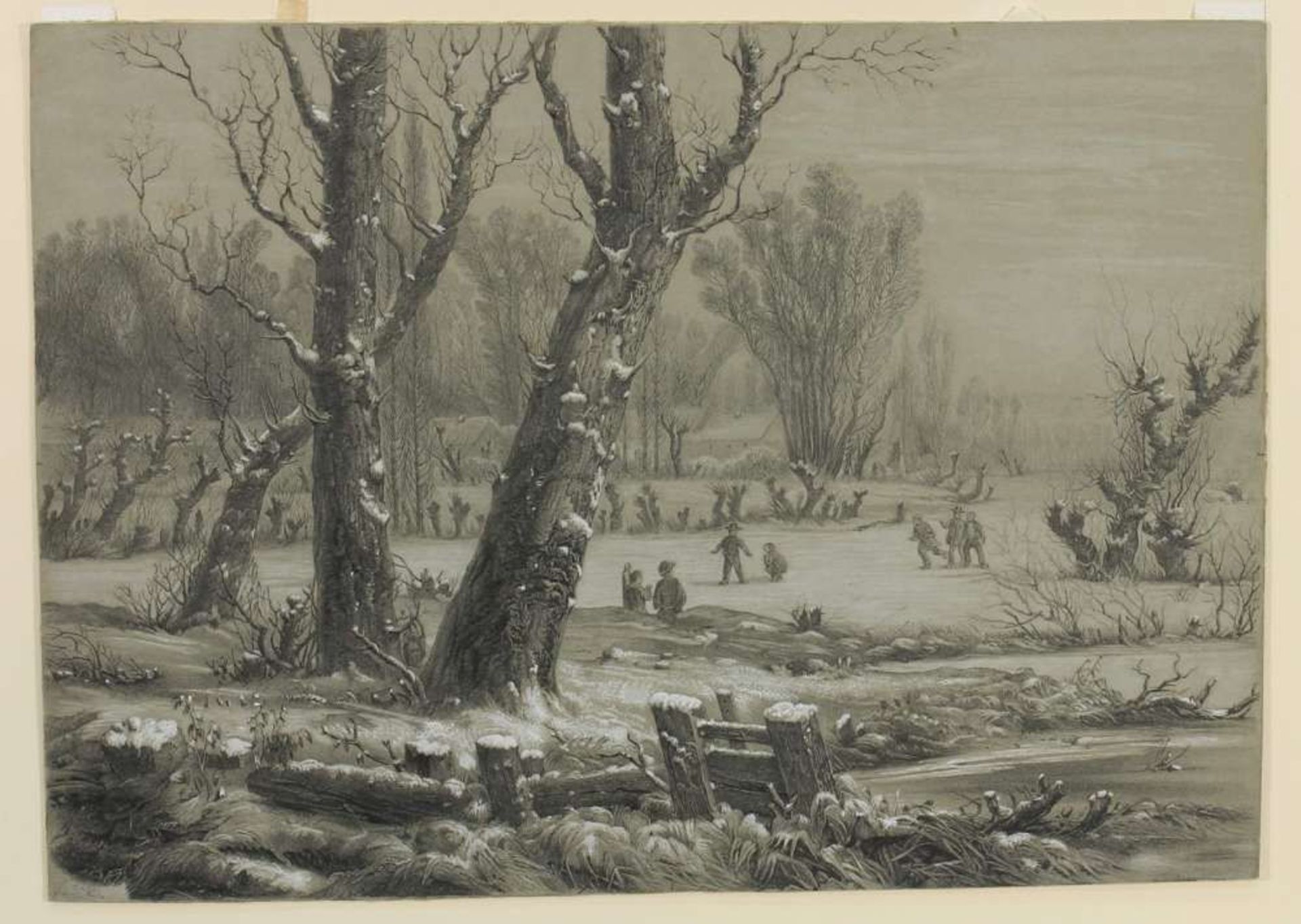 Reserve: 150 EUR        Monogrammist (19./20. Jh.), Bleistiftzeichnung, weiß gehöht, "Winter am - Image 6 of 8