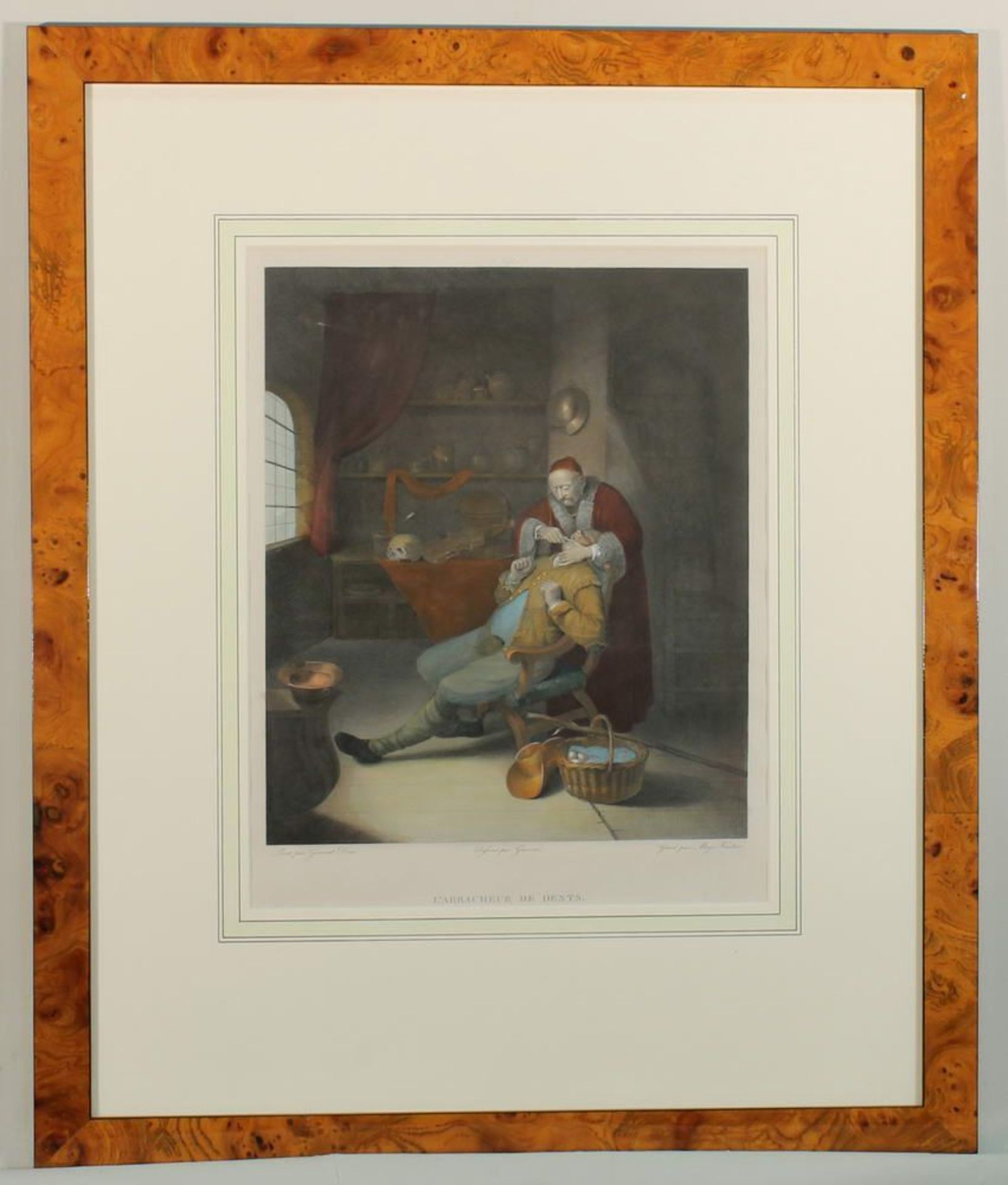 Reserve: 80 EUR        Farbradierung, "Der Zahnarzt", Aloys Kester/Gérard Dou, ca. 31 x 26 cm, unter - Image 2 of 3