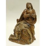 Reserve: 600 EUR        Skulptur, Holz geschnitzt, "Pietà", wohl flämisch, 17. Jh., Reste alter