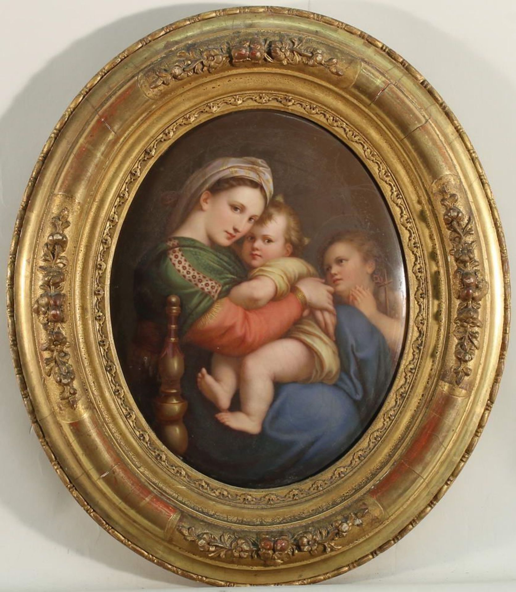 Reserve: 200 EUR        Porzellanbild, "Madonna della Sedia", KPM Berlin, polychrom, oval, nach - Image 2 of 8