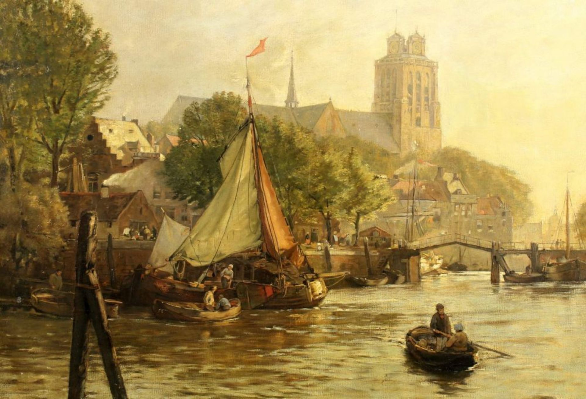 Reserve: 450 EUR        Undeutlich signiert (19. Jh.), "Blick auf die Grote Kerk von Dordrecht", - Image 5 of 10