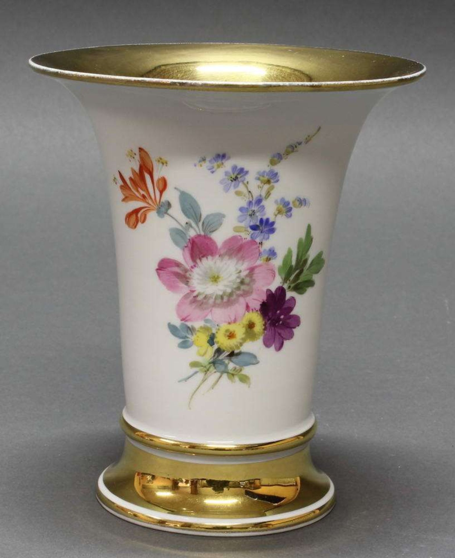 Reserve: 140 EUR        Vase, Meissen, Schwertermarke, 1850-1924, 1. Wahl, Trompetenform, bunte - Image 2 of 4