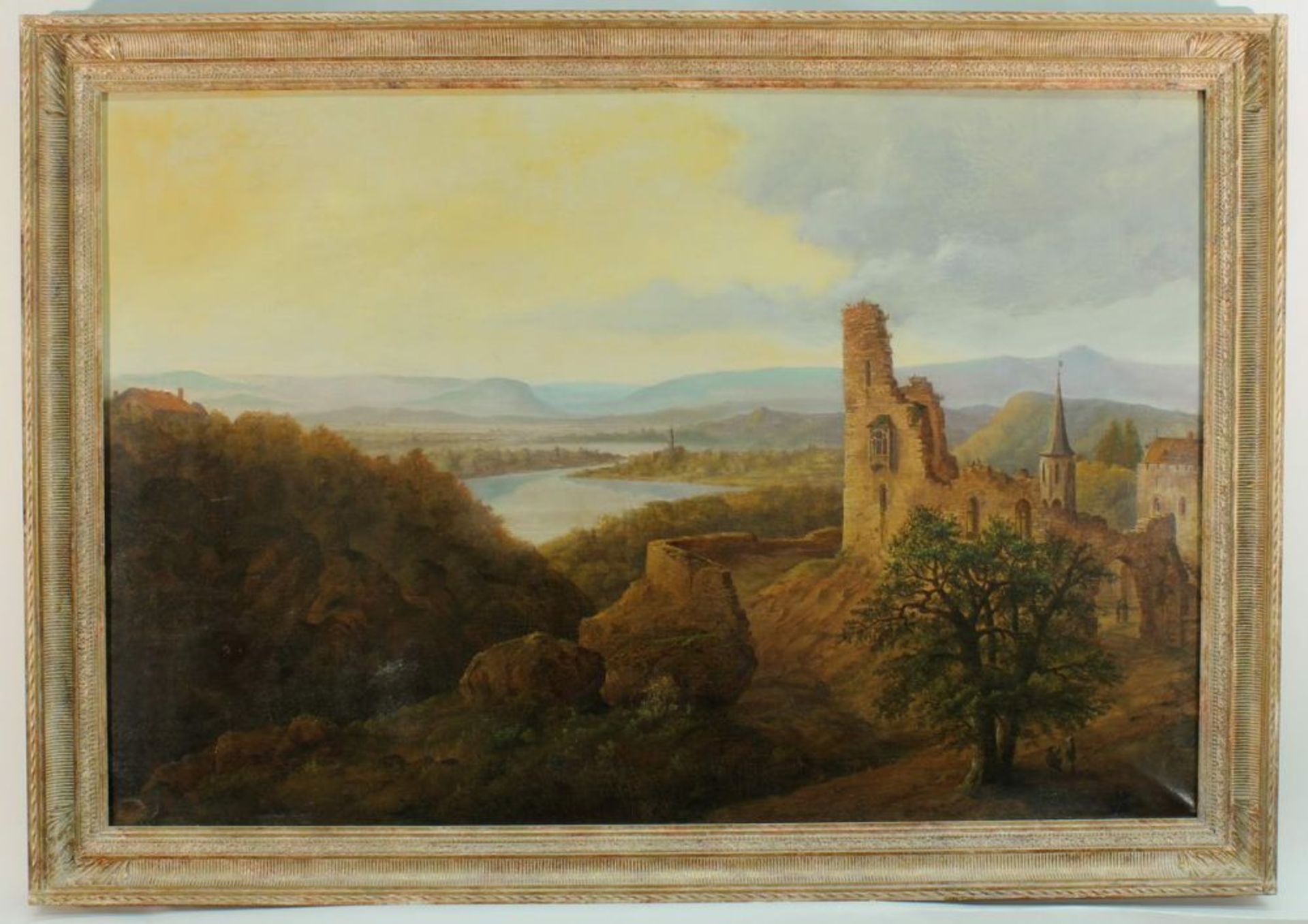 Reserve: 600 EUR        Landschaftsmaler (19./20. Jh.), "Flusslandschaft", Öl auf Leinwand, 84 x 125 - Image 4 of 6