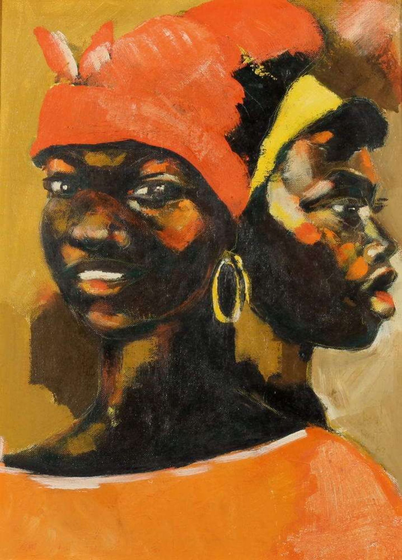 Reserve: 120 EUR        Jamil (haitianischer Künstler. tätig 1960er Jahre), "Deux filles de Furcy/
