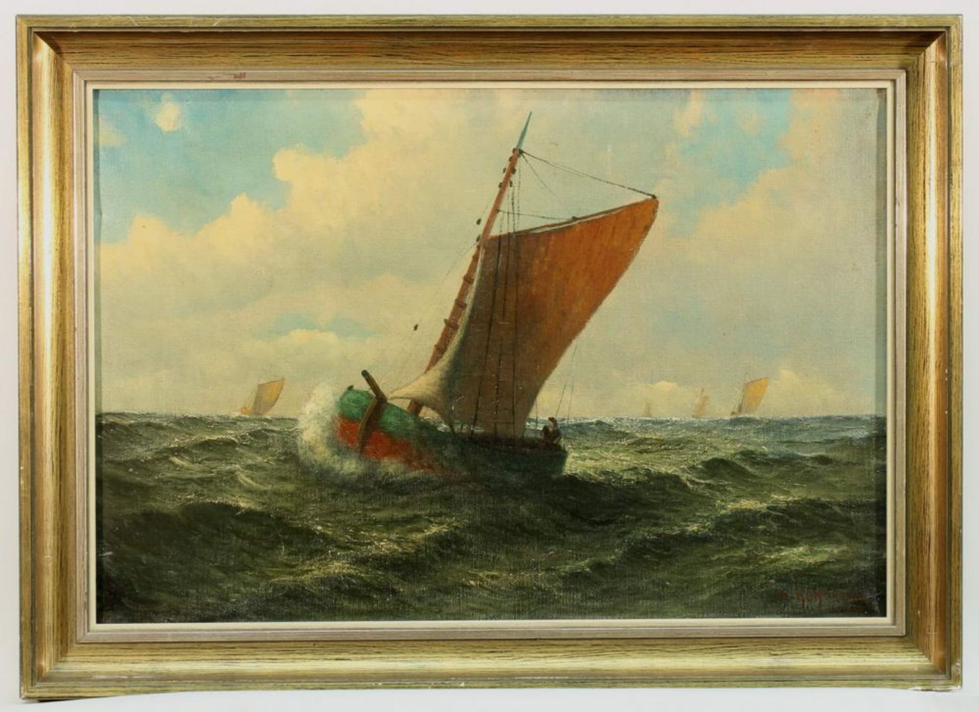 Reserve: 220 EUR        Kuhlmann, H. (20. Jh.), "Segelboote auf See", Öl auf Leinwand, signiert - Image 3 of 8