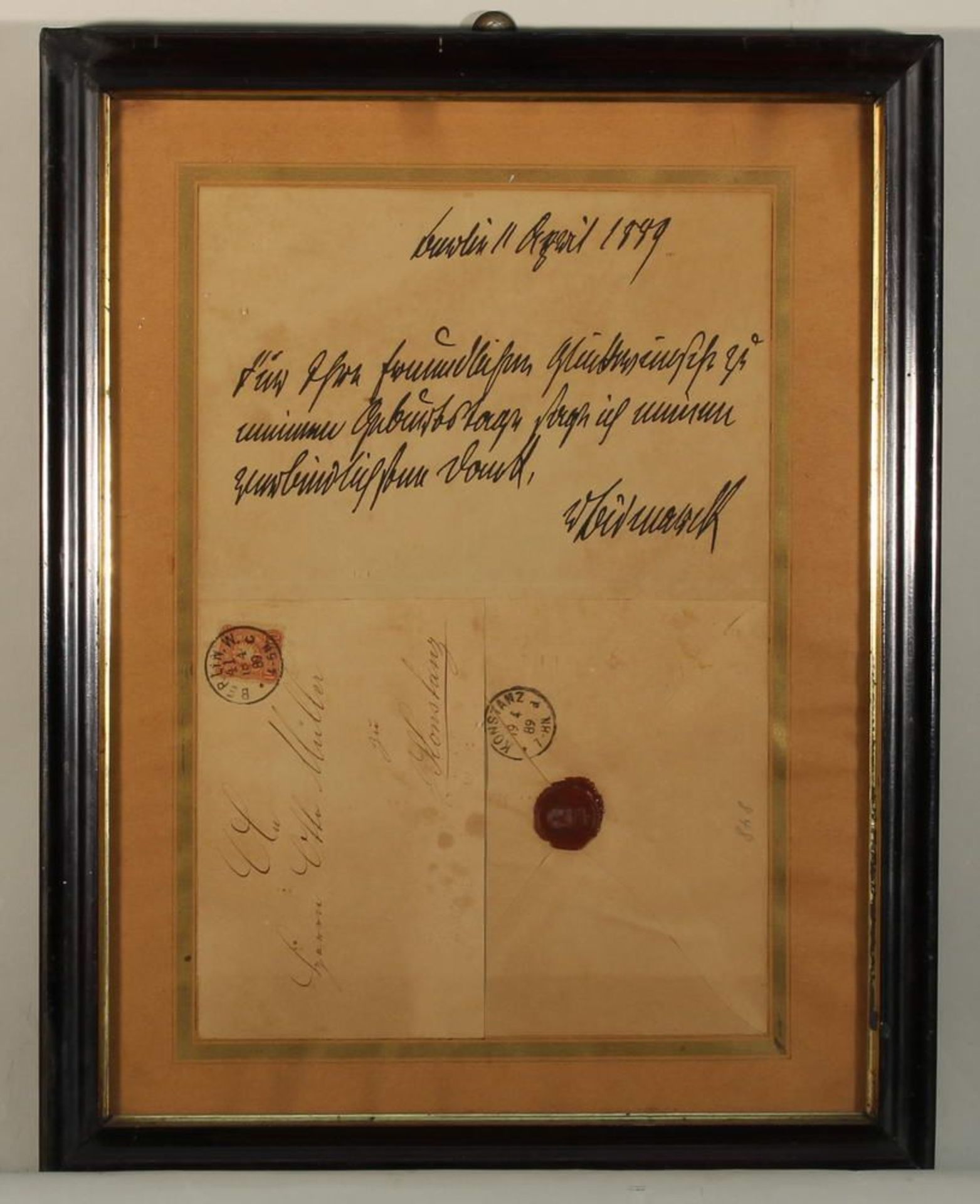 Reserve: 30 EUR        Autograph, Otto von Bismarck (1815-1898), Dankesschreiben, "Berlin 11 April - Image 3 of 4