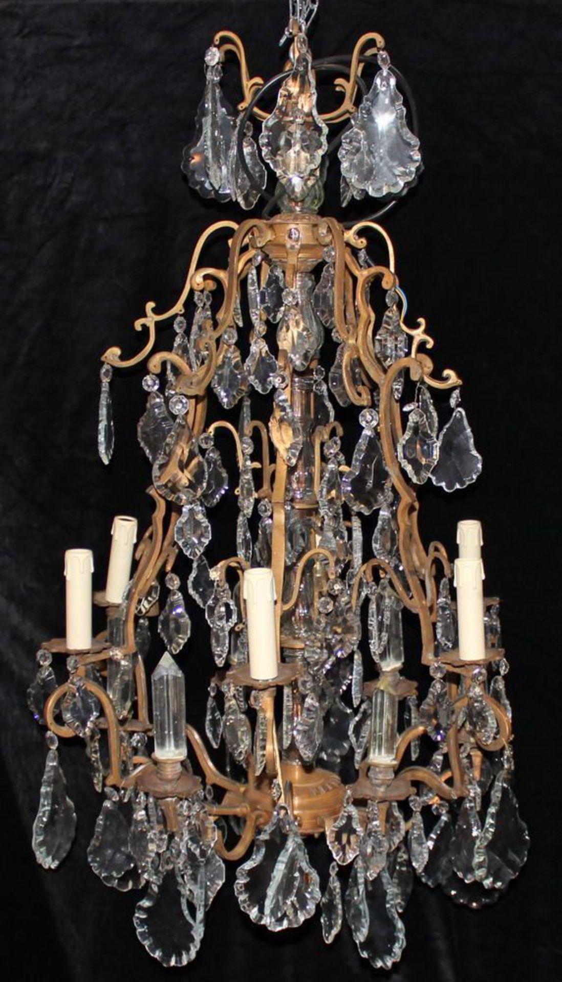 Reserve: 600 EUR        Deckenlüster, Bronze, reicher Glasbehang, sechsflammig, 90 cm hoch, ø 60 cm - Image 2 of 2