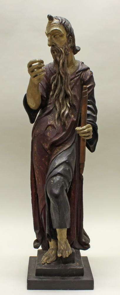 Reserve: 250 EUR        Skulptur, Holz geschnitzt, "Bärtiger Heiliger", wohl 19. Jh., mit