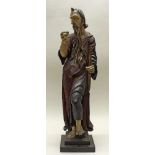 Reserve: 250 EUR        Skulptur, Holz geschnitzt, "Bärtiger Heiliger", wohl 19. Jh., mit