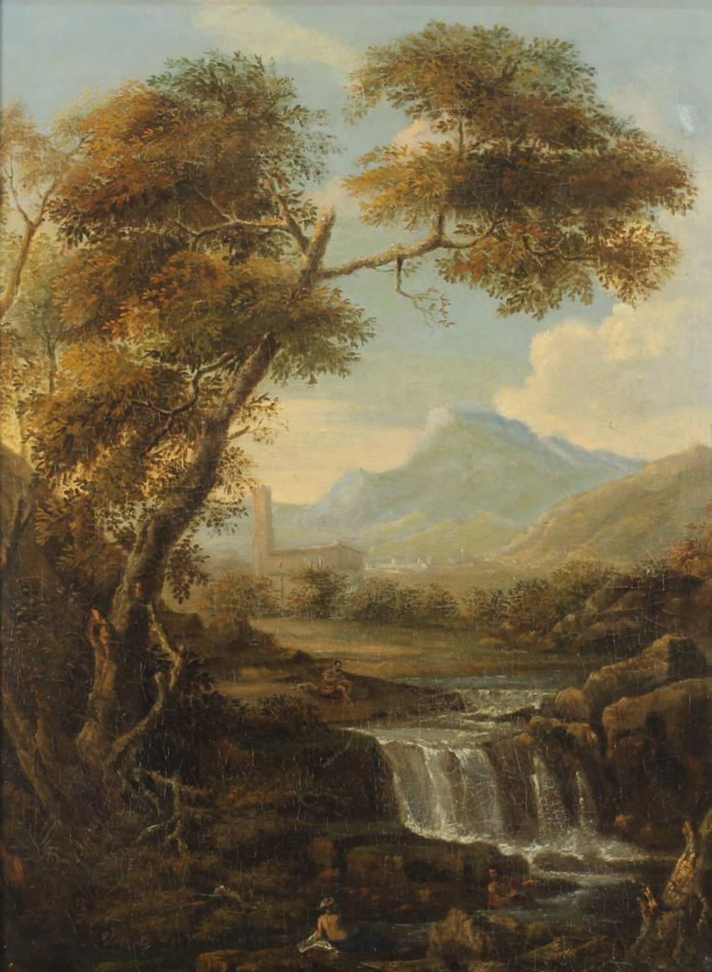 Reserve: 1200 EUR        Italienischer Landschaftsmaler (um 1700), "Oberitalienische Landschaft", Öl