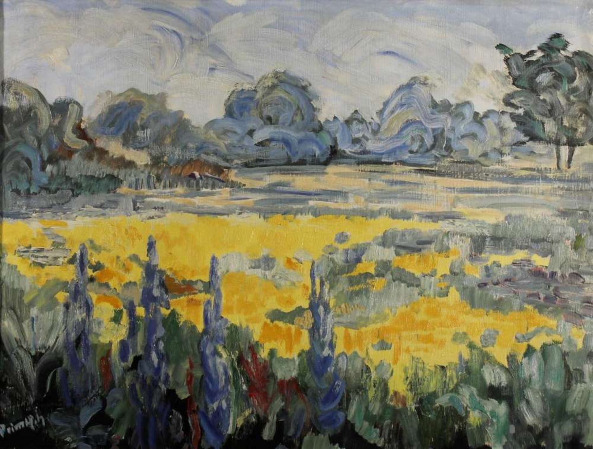 Reserve: 80 EUR        Primsch, Erich Oswald (20. Jh.), "Sommerlandschaft", Öl auf Leinwand, auf