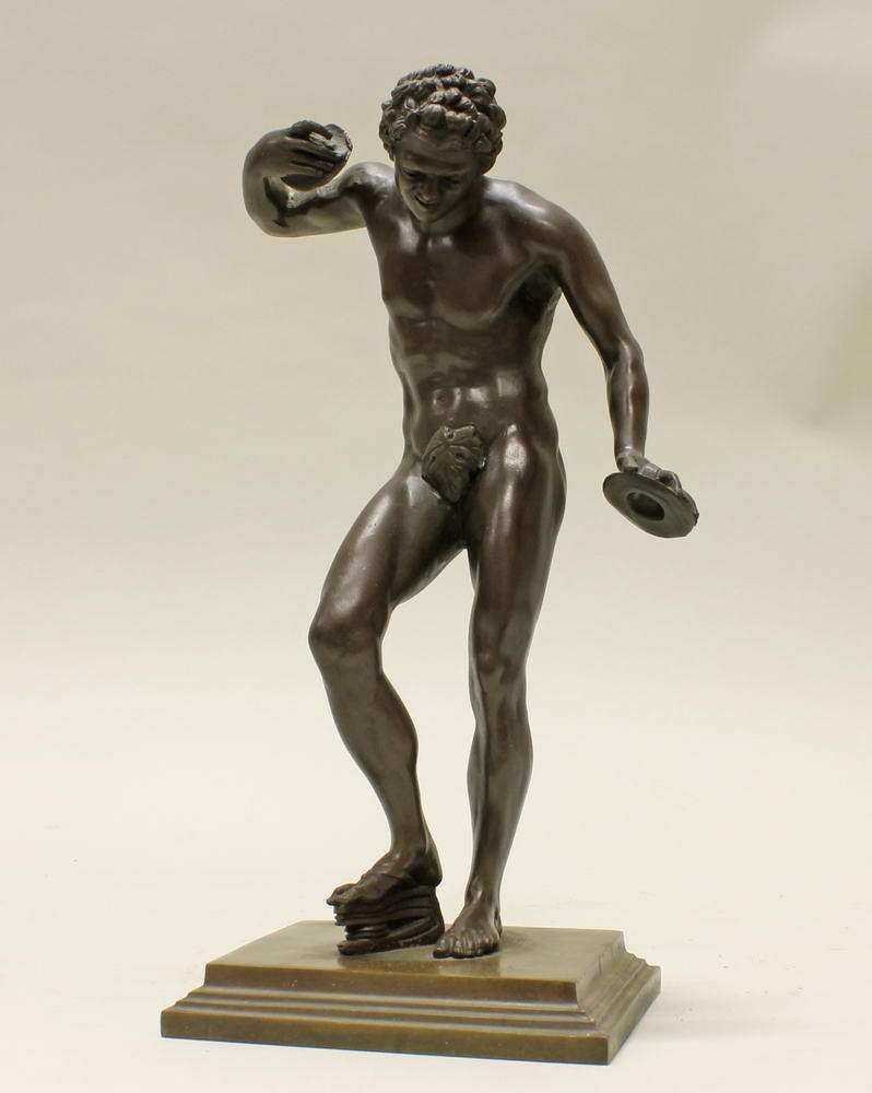 Reserve: 120 EUR        Bronze, "Musizierender Faun mit Zimbeln", neuzeitlicher Guss, gesockelt,