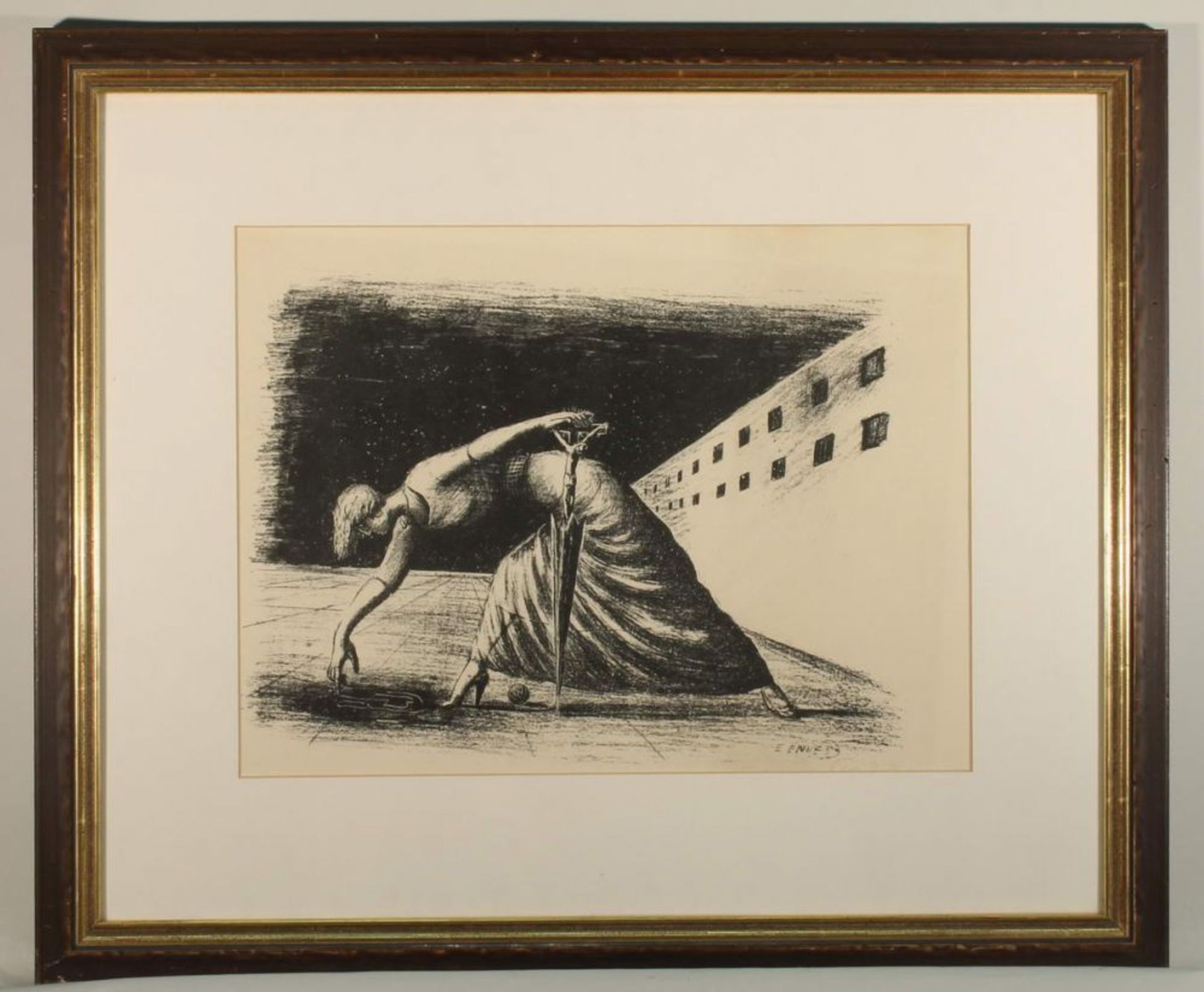 Reserve: 50 EUR        Ende, Edgar (1901 Hamburg - 1965 München), Lithografie, "Frau mit Schirm", - Image 4 of 6