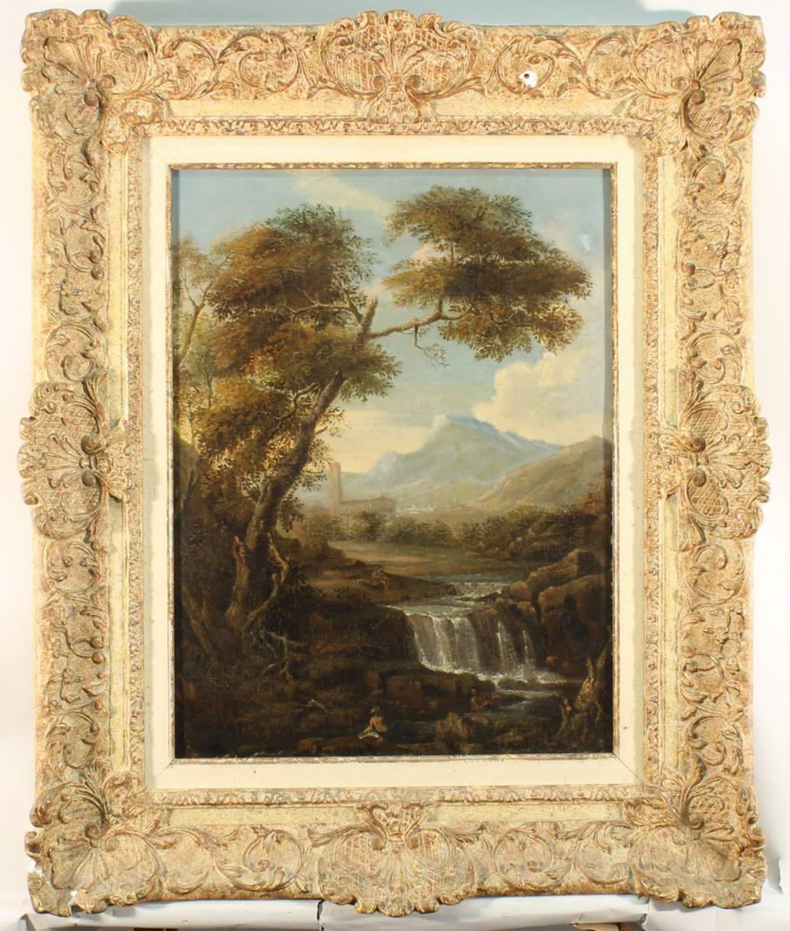 Reserve: 1200 EUR        Italienischer Landschaftsmaler (um 1700), "Oberitalienische Landschaft", Öl - Image 2 of 8