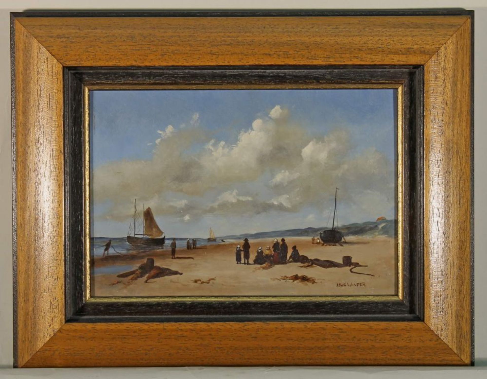 Reserve: 80 EUR        Winter, H.W.G. (20. Jh.), "Strandszene mit Booten und Fischervolk", Öl auf - Image 4 of 8