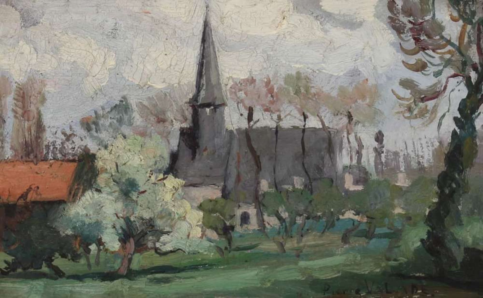 Reserve: 100 EUR        Valade, Pierre (1909 - 1971), "L'Eglise d'Eponville", Öl auf Holz,