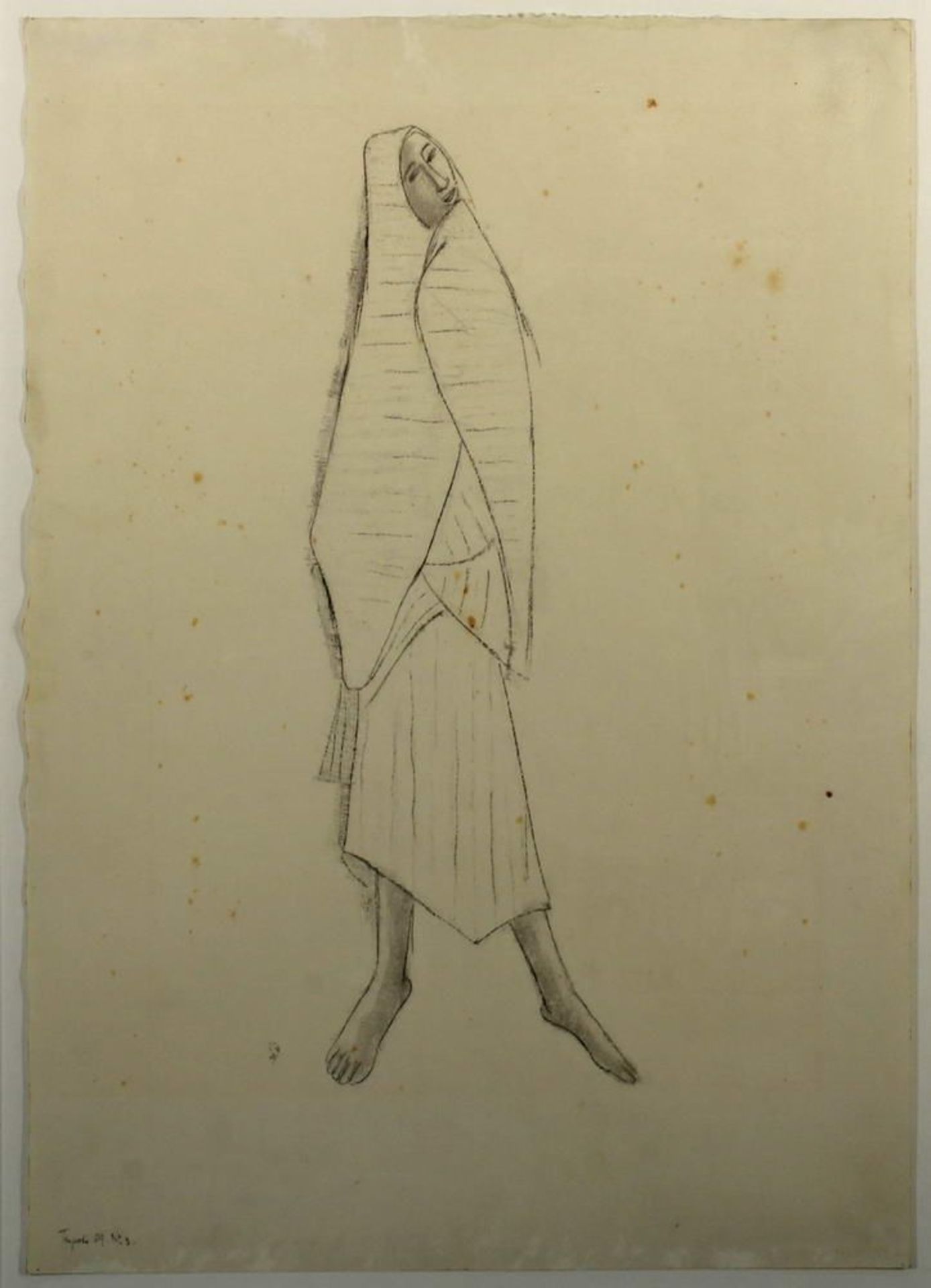 Reserve: 240 EUR        Roeder, Emy (1890 - 1971), Bleistiftzeichnung, "Stehende verhüllte Frau",
