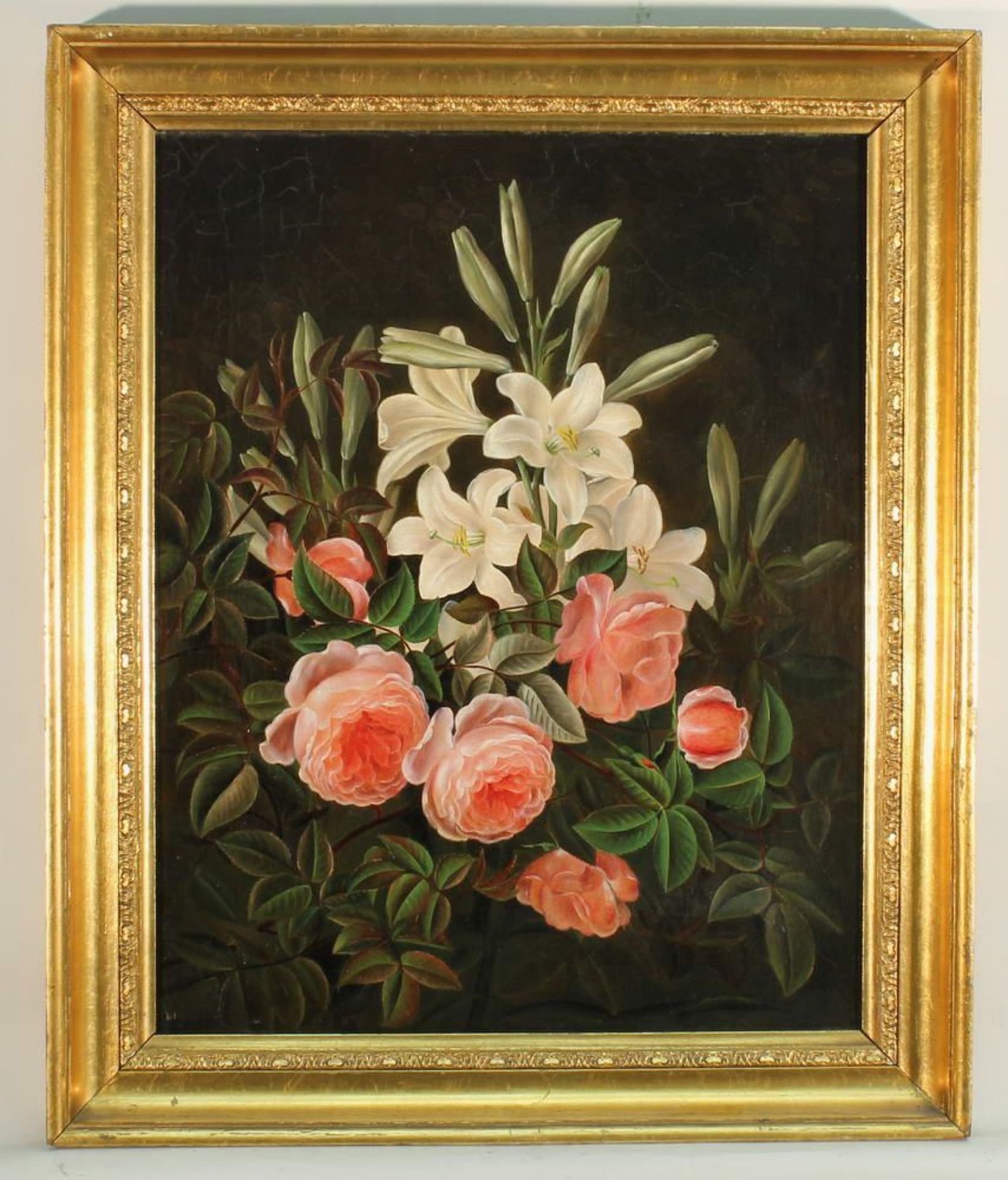 Reserve: 280 EUR        Stilllebenmaler (19. Jh.), "Blumenstillleben mit Rosen und Lilien", Öl auf - Image 4 of 6