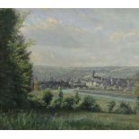 Reserve: 280 EUR        Belgischer Maler (um 1850), "Stadt am Fluss", Öl auf Leinwand, doubliert, 40