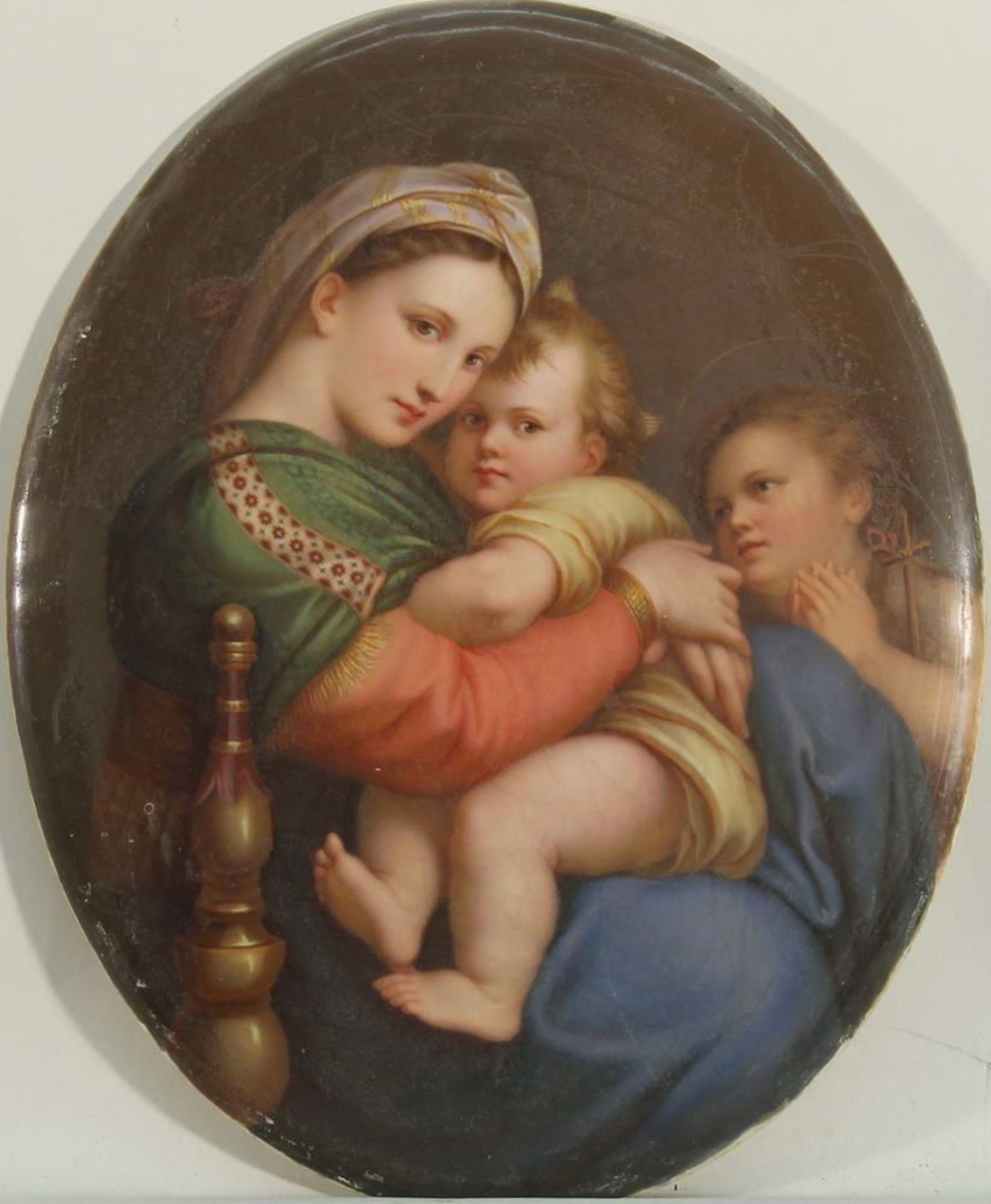 Reserve: 200 EUR        Porzellanbild, "Madonna della Sedia", KPM Berlin, polychrom, oval, nach - Image 4 of 8