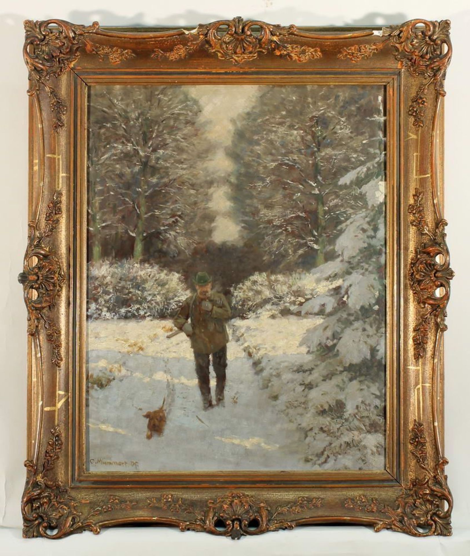 Reserve: 280 EUR        Mummert, Carl (1879 - 1964), "Jäger im Schnee", Öl auf Hartfaser, signiert - Image 3 of 8