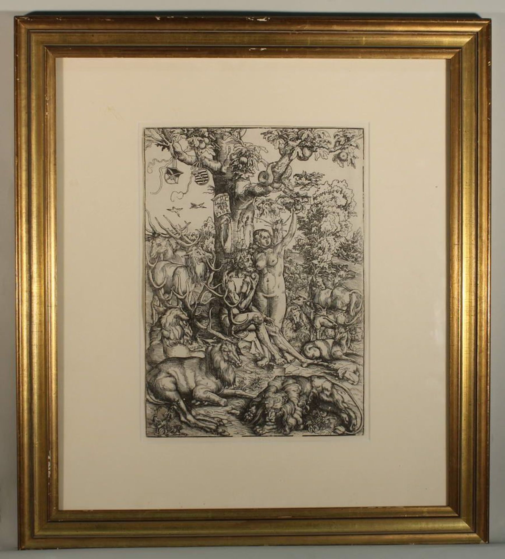 Reserve: 1500 EUR        Cranach, Lucas d. Ä. (1472 - 1553), Holzschnitt, "Adam und Eva im - Image 3 of 14