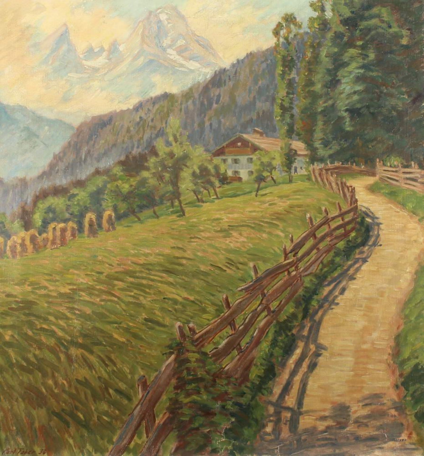 Reserve: 150 EUR        Faber, Carl (1885 - 1962, Landschaftsmaler), "Sommerlicher Wiesenweg im