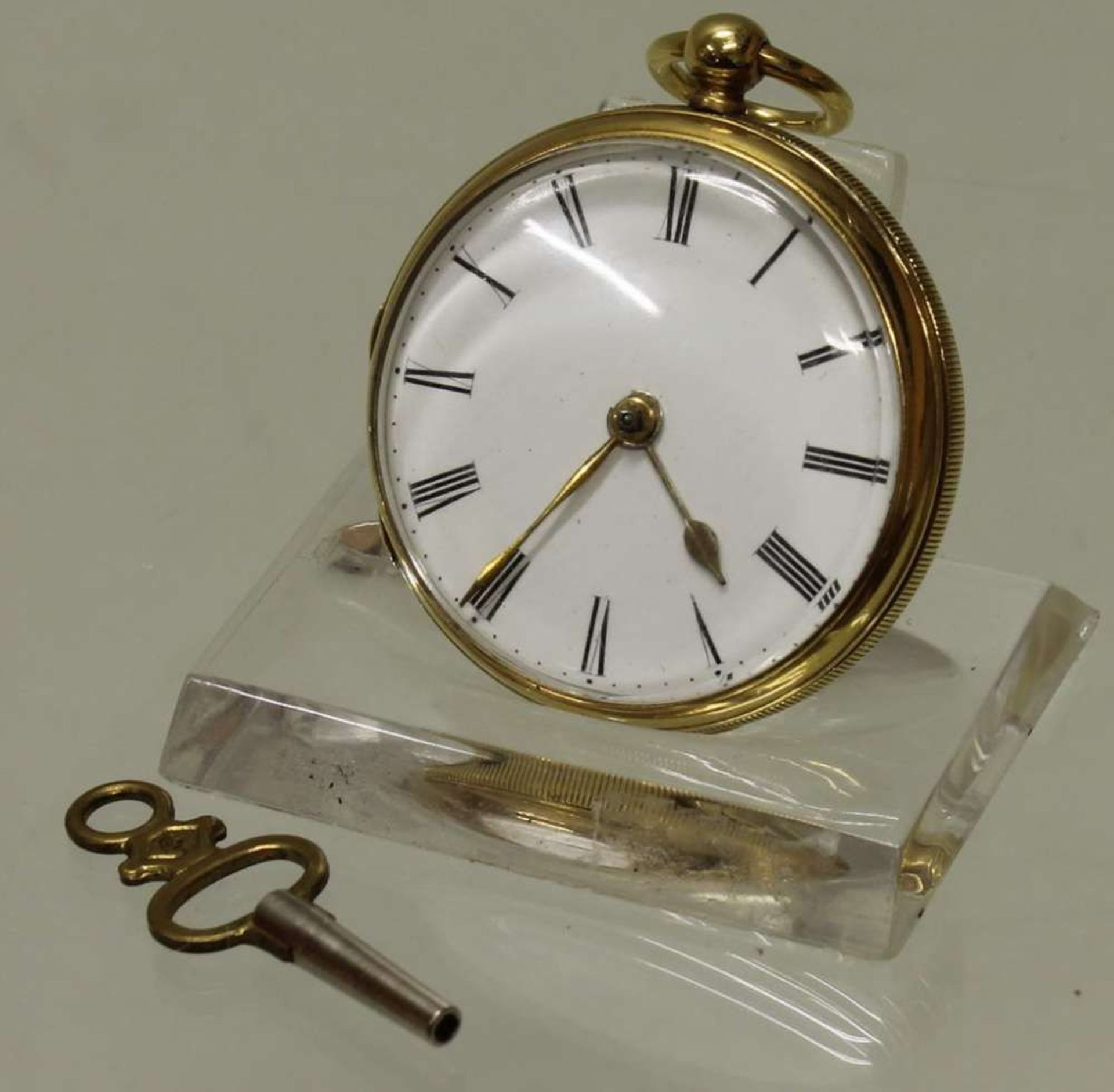 Reserve: 250 EUR        Taschenuhr, England, 1 Hälfte 19. Jh., GG 750, auf dem Werk bezeichnet Dan - Image 2 of 2