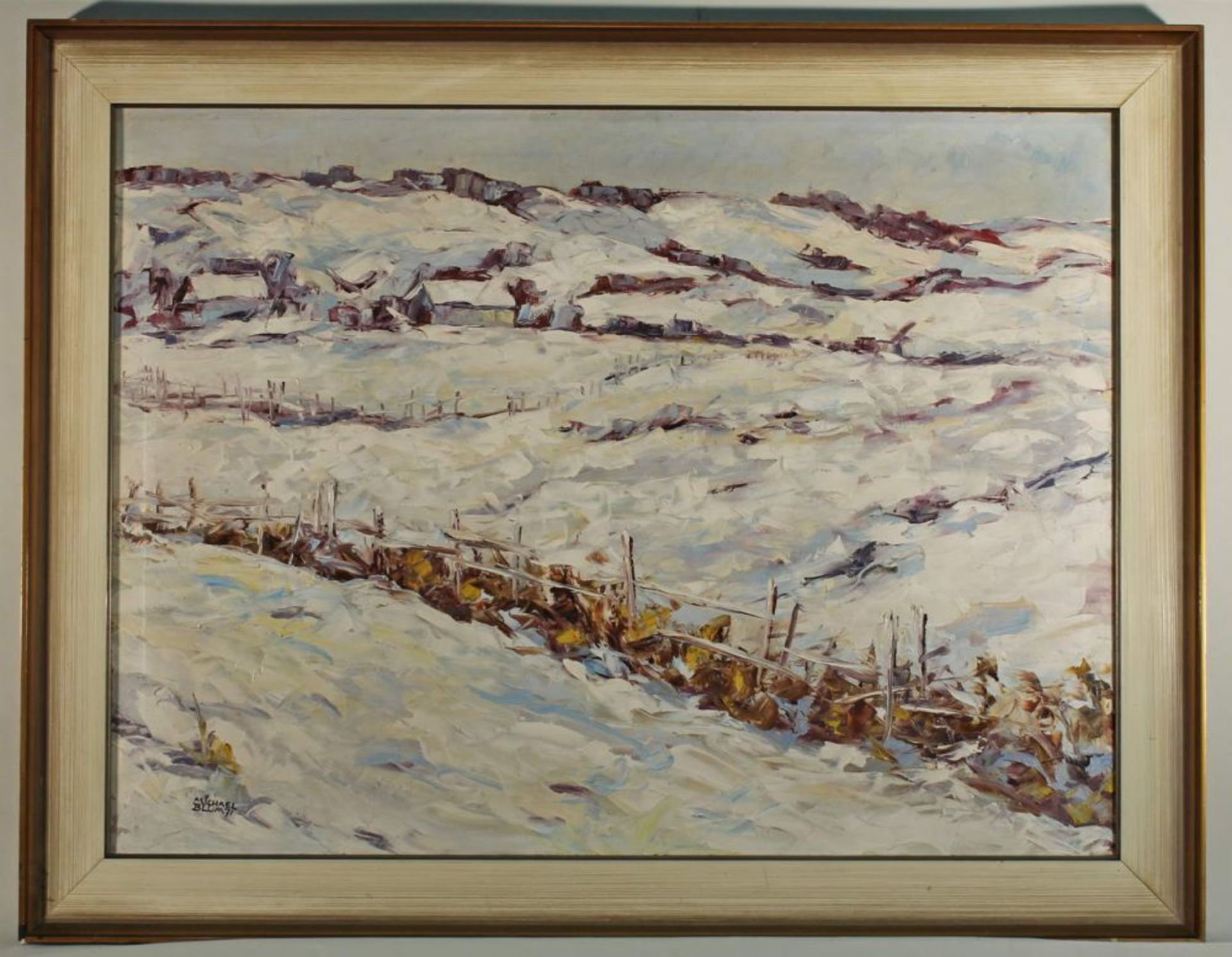 Reserve: 80 EUR        Blum, Michael (in Euskirchen tätiger Maler, 20. Jh.), "Neuschnee", Öl auf - Image 3 of 8